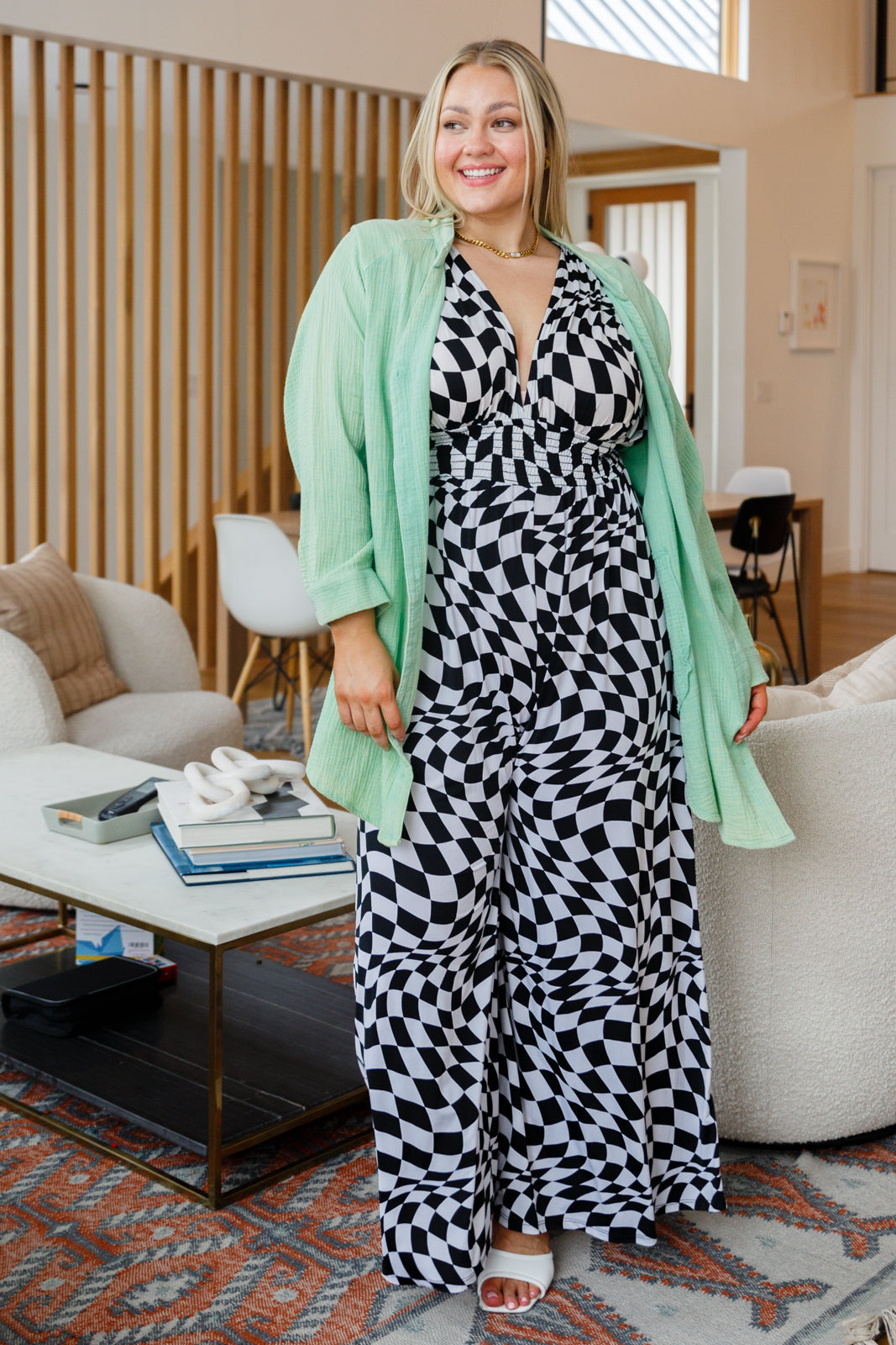 Let's Dance Wide Leg Checkered Jumpsuit