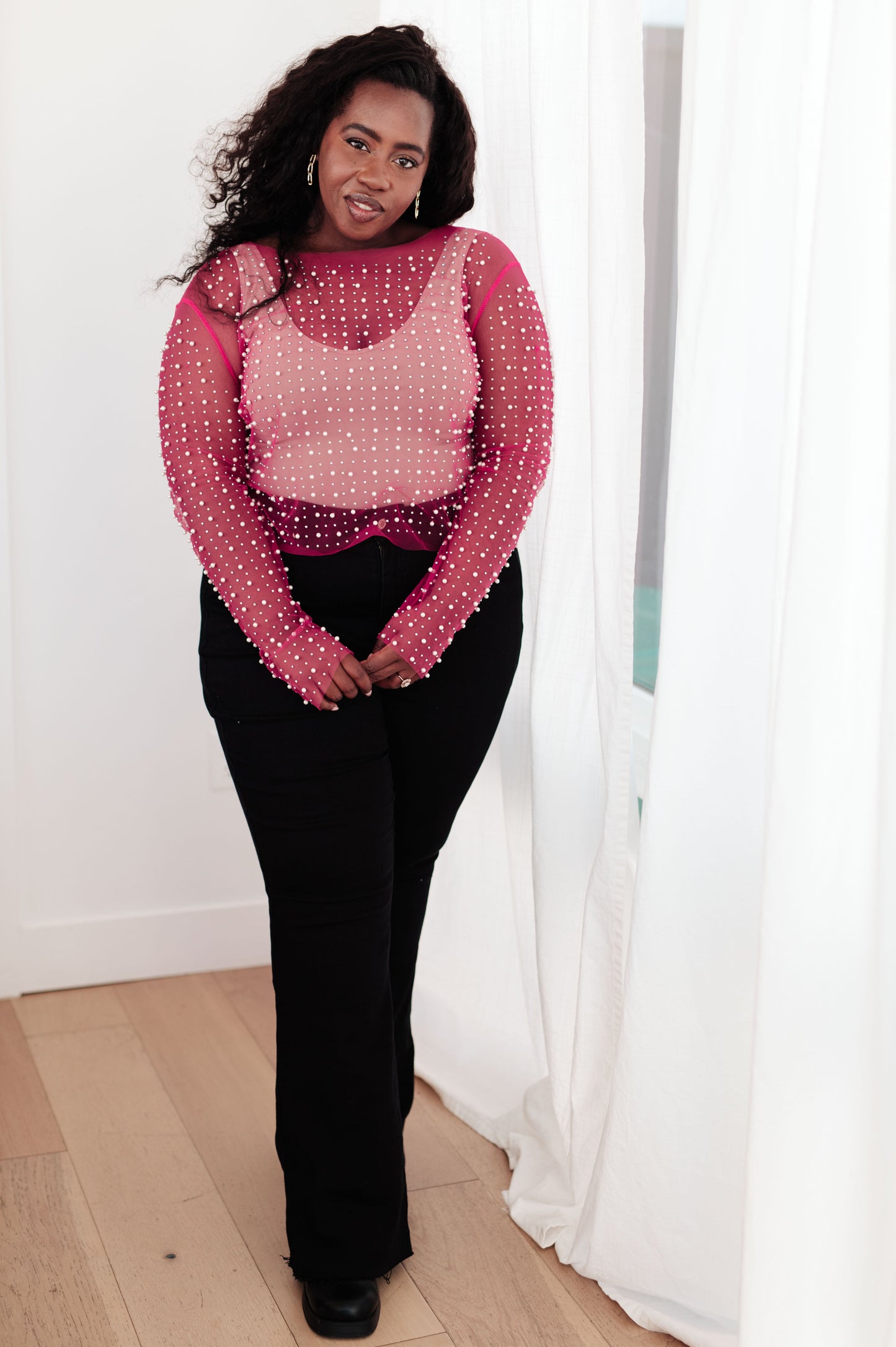 Pearl Perfection Sheer Top in Pink