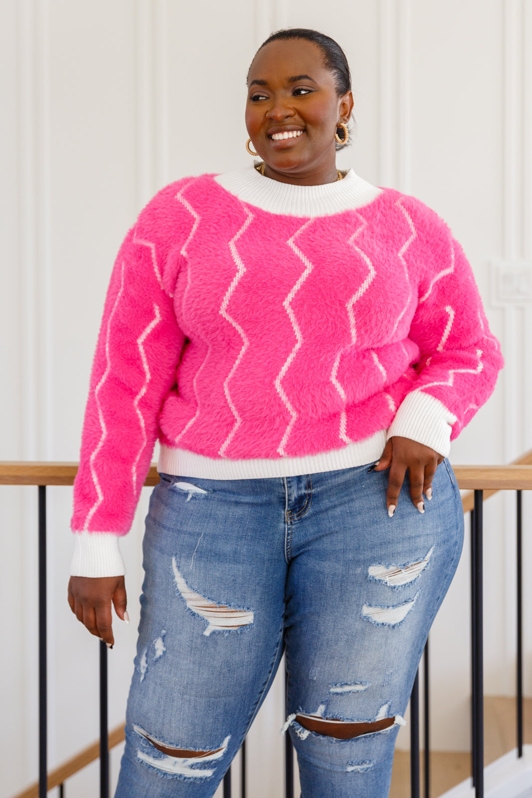 Perfect Vision Zig Zag Sweater Pink 1XL