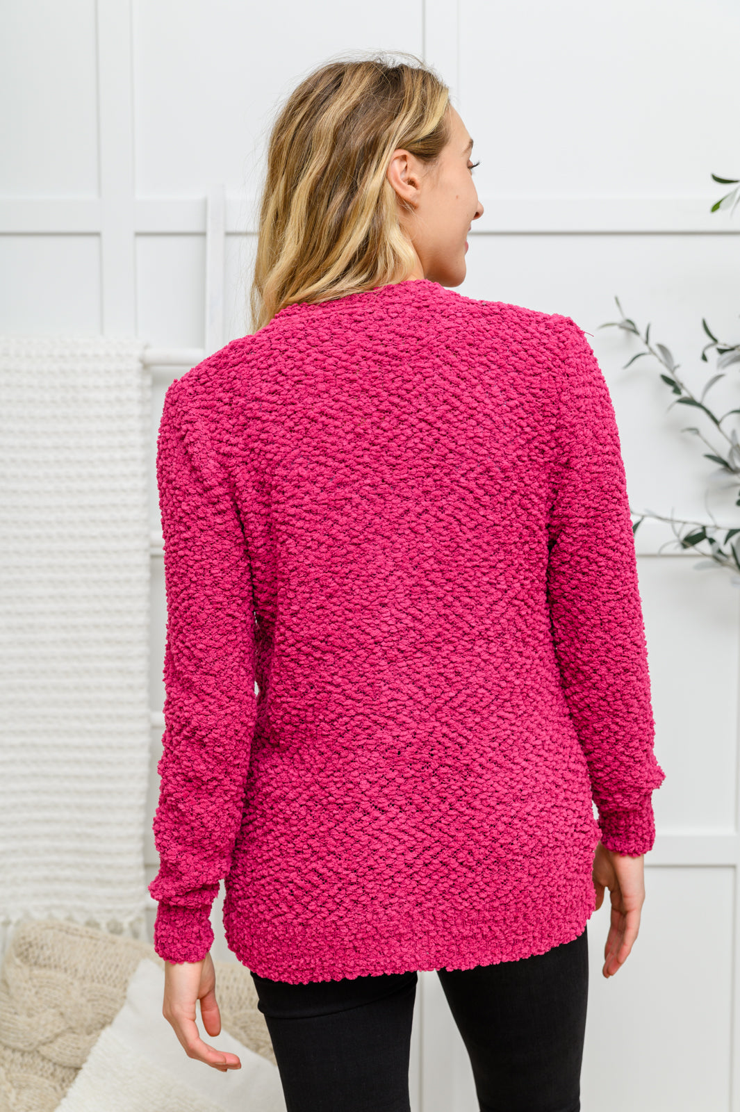 Just Feels Right Popcorn Knit Cardigan In Magenta