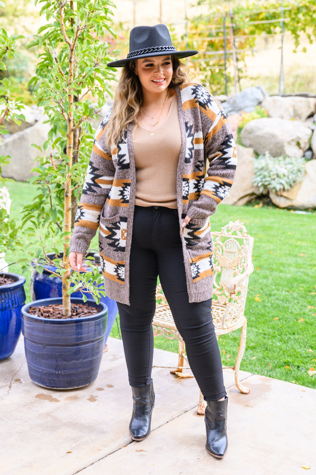 Follow the Moon Southwest Print Cardigan Gray 1XL