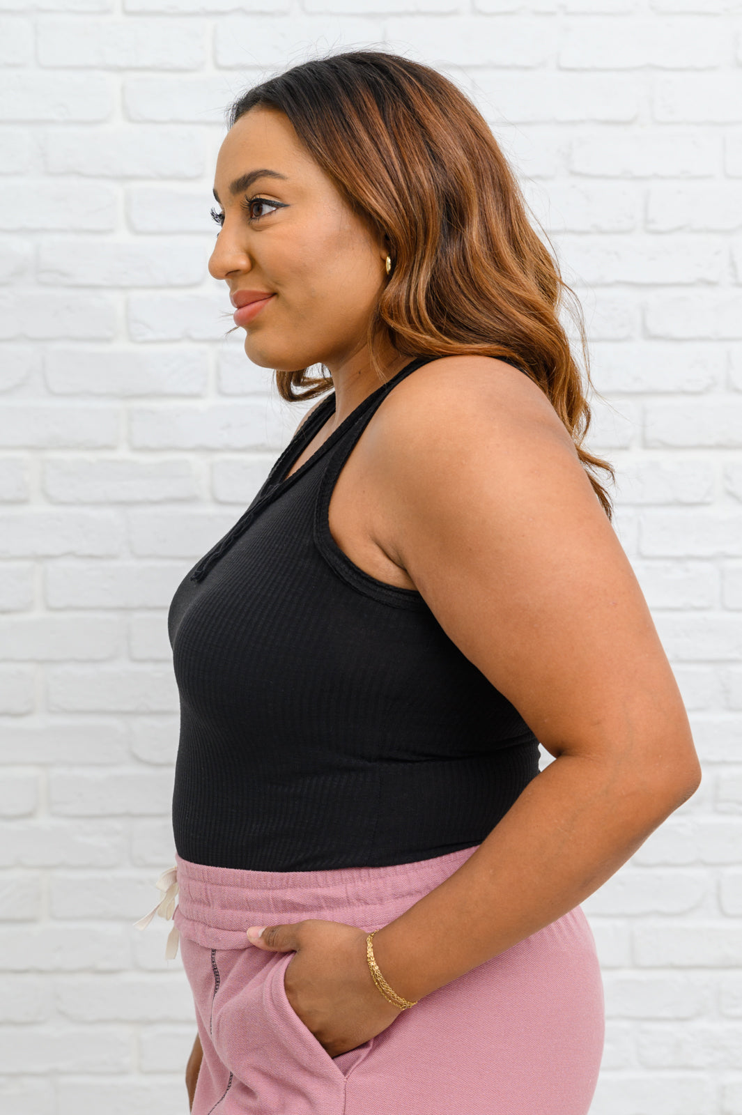 Keep it Basic Ribbed Henley Tank Top In Black