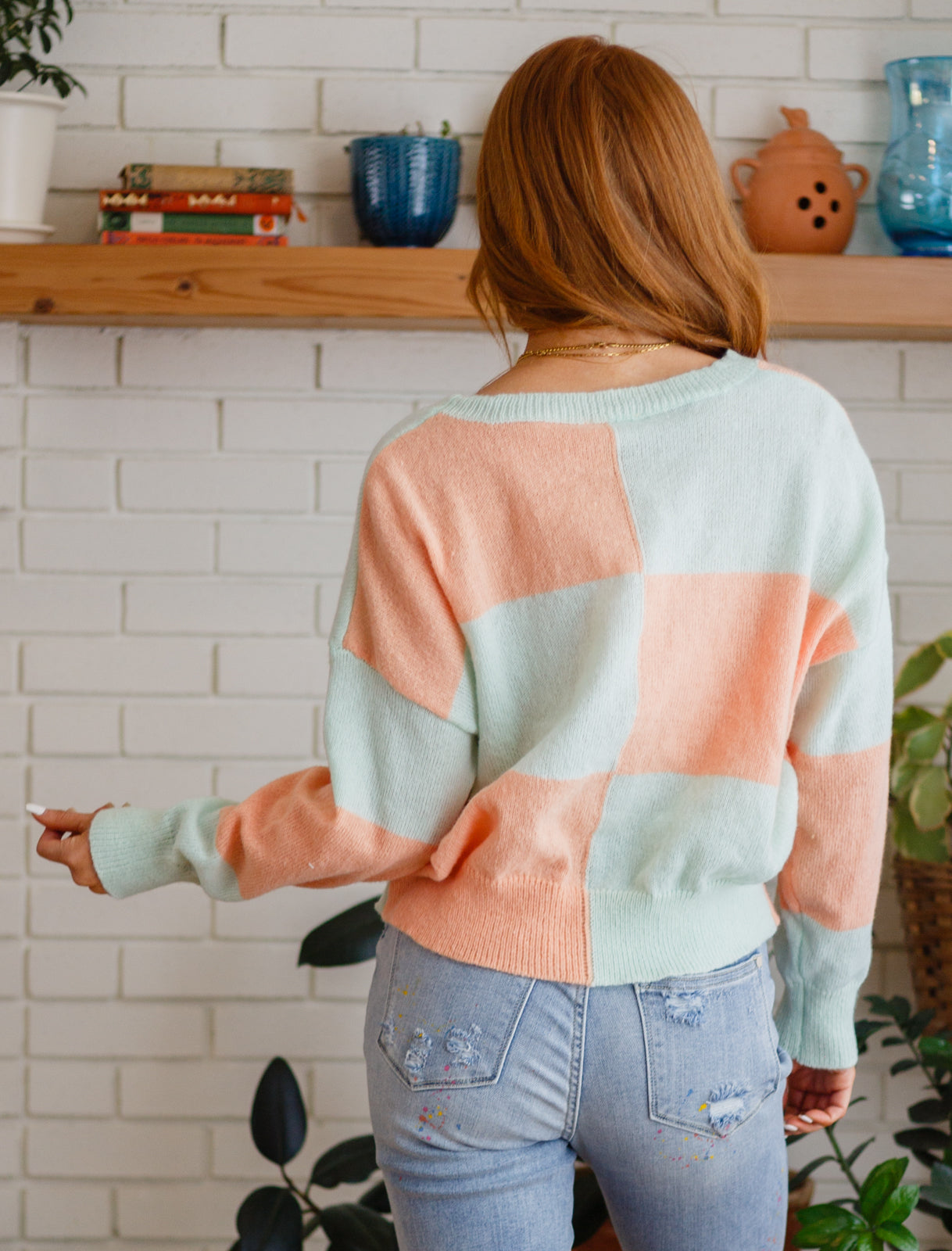 Make Your Move Checkered Knit Sweater in Mint