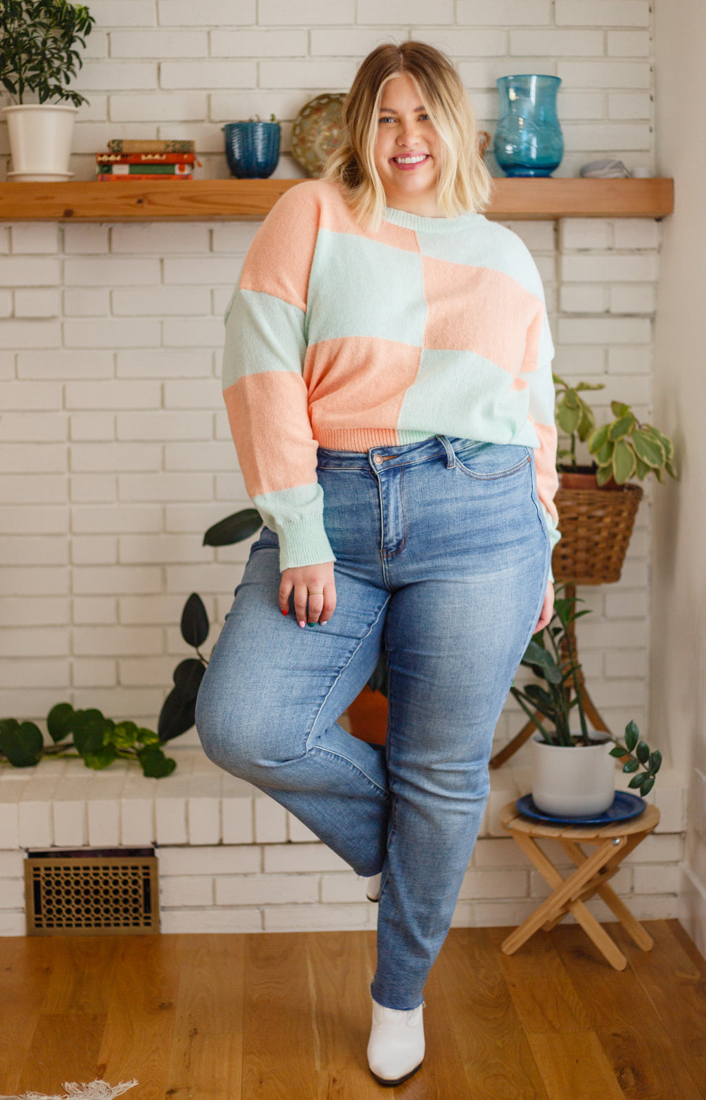 Make Your Move Checkered Knit Sweater in Mint