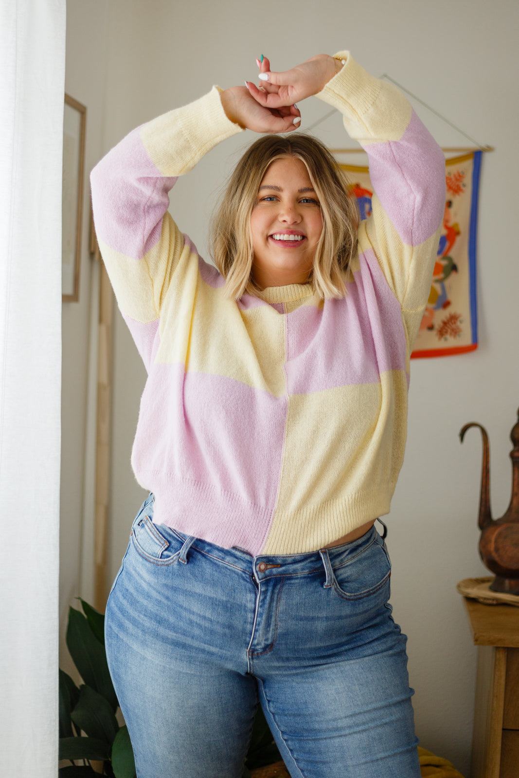 Make Your Move Checkered Knit Sweater in Lavender