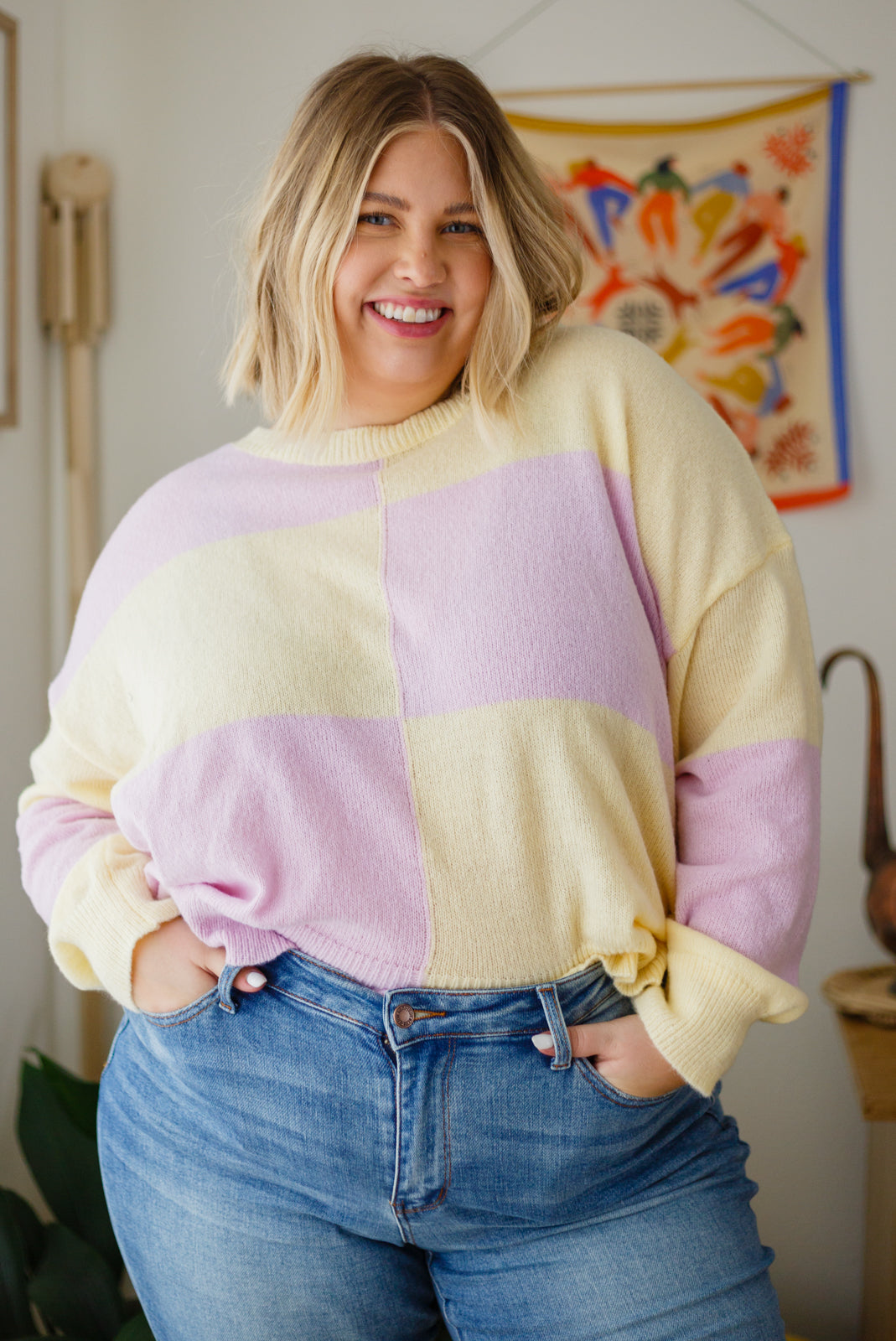 Make Your Move Checkered Knit Sweater in Lavender