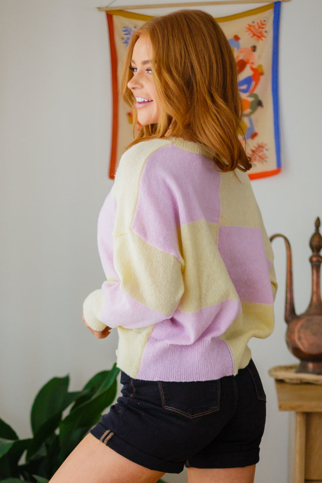 Make Your Move Checkered Knit Sweater in Lavender