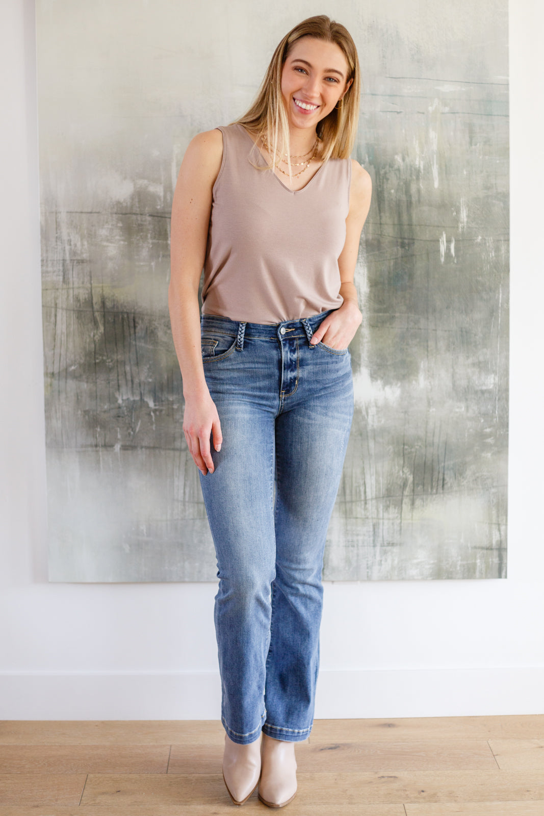 Judy Blue Rapunzel Braided Belt Loop Mid Rise Jeans