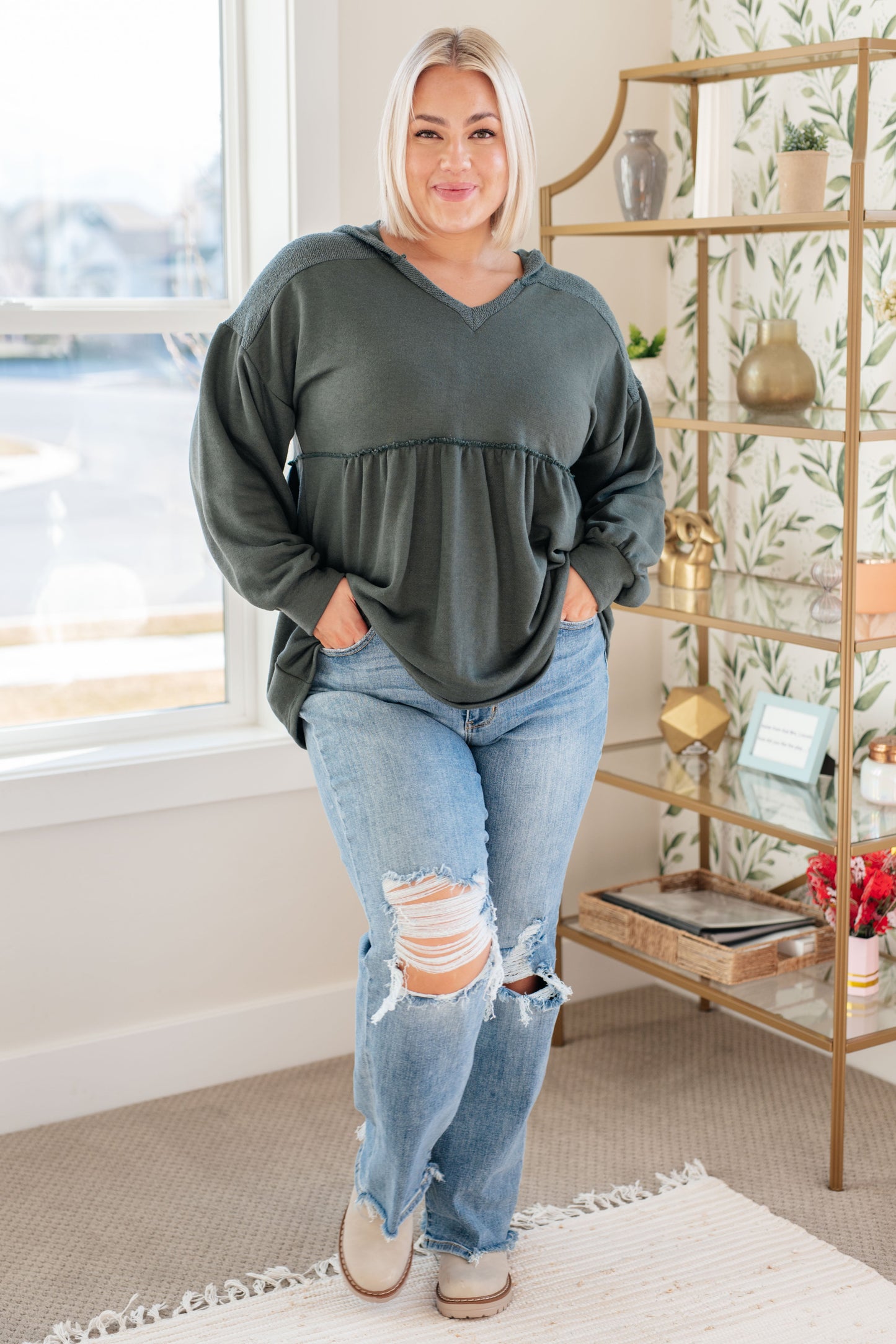 Gather Around Hooded V-Neck Pullover