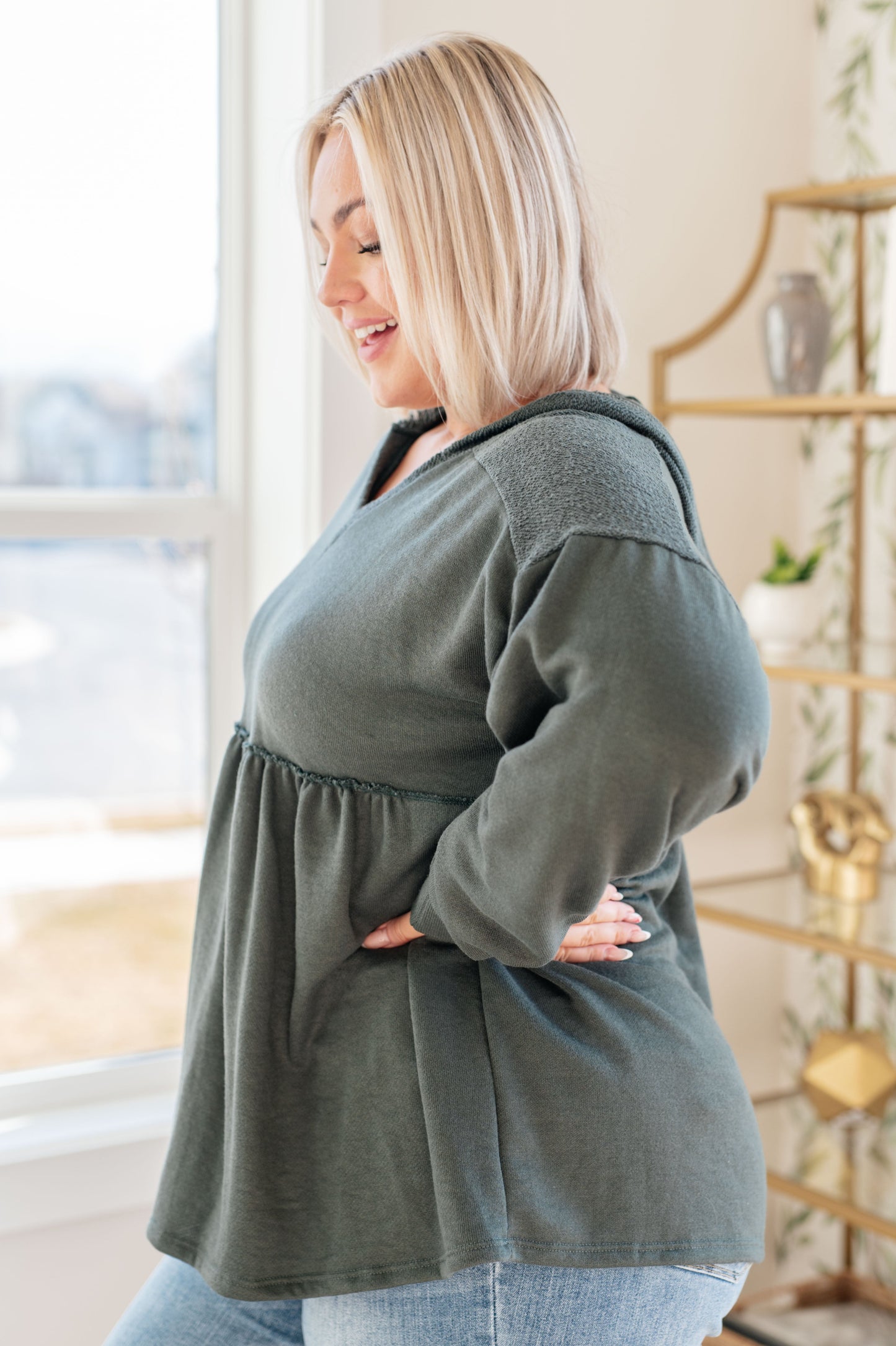 Gather Around Hooded V-Neck Pullover