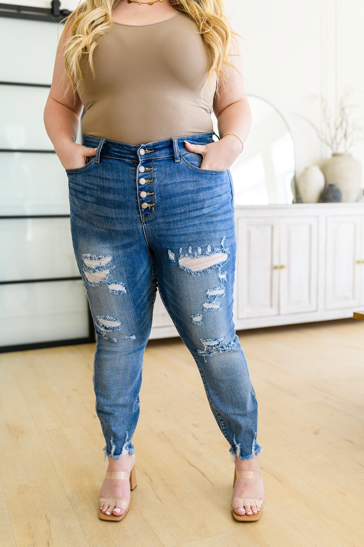 Judy Blue Rip It Up Destroyed Button Fly Skinny Jeans
