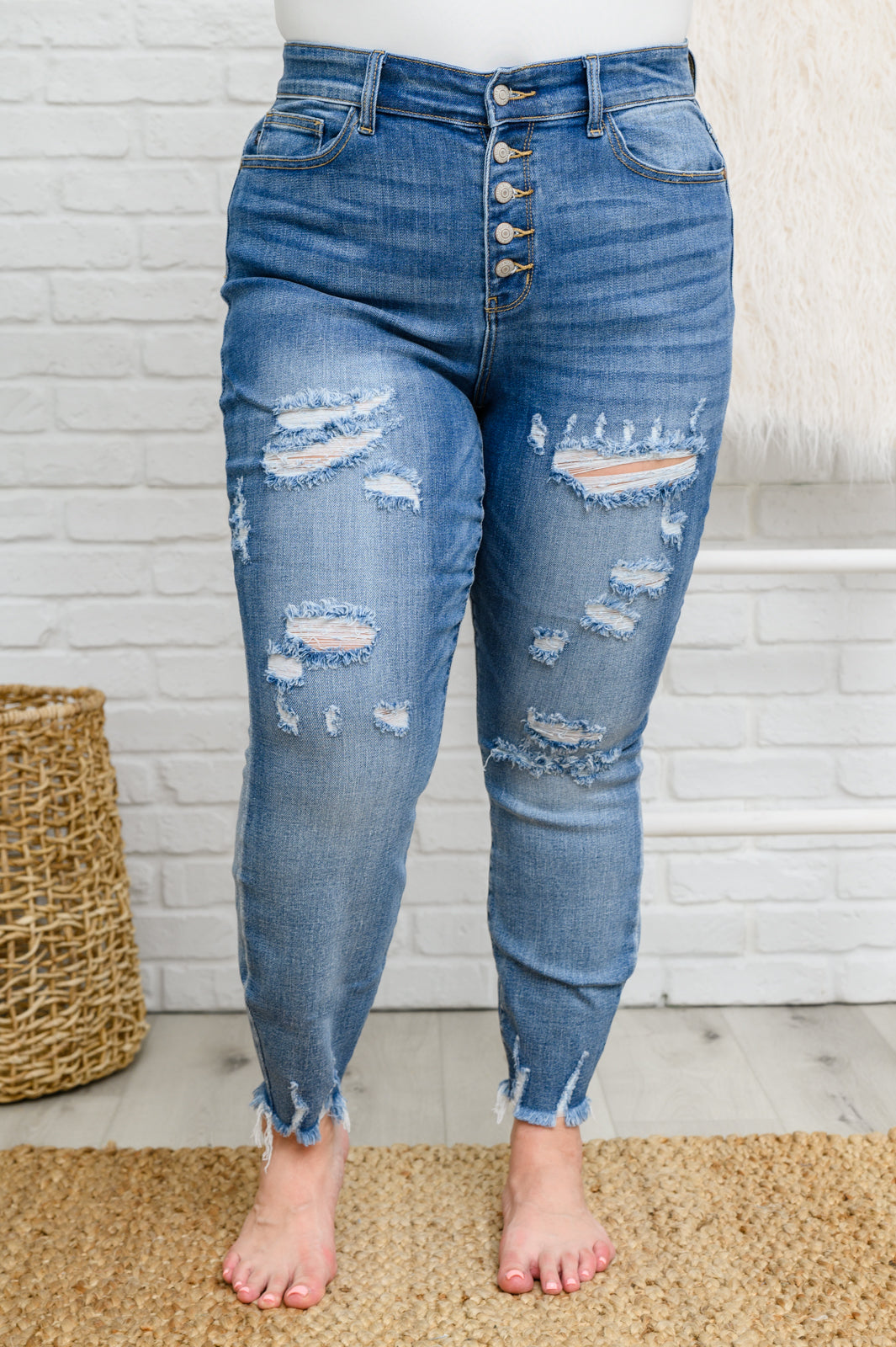 Judy Blue Rip It Up Destroyed Button Fly Skinny Jeans