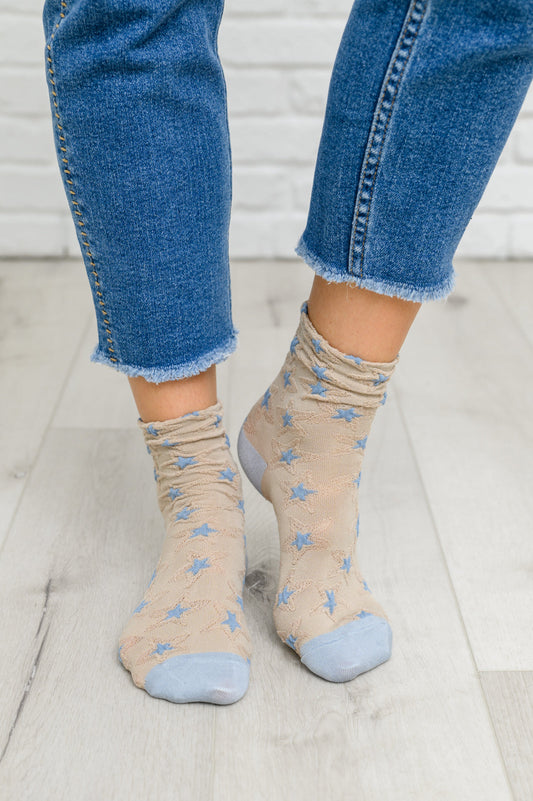 Celeste Star Design Socks In Beige Beige OS