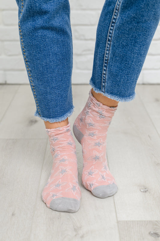 Celeste Star Design Socks In Pink Pink OS