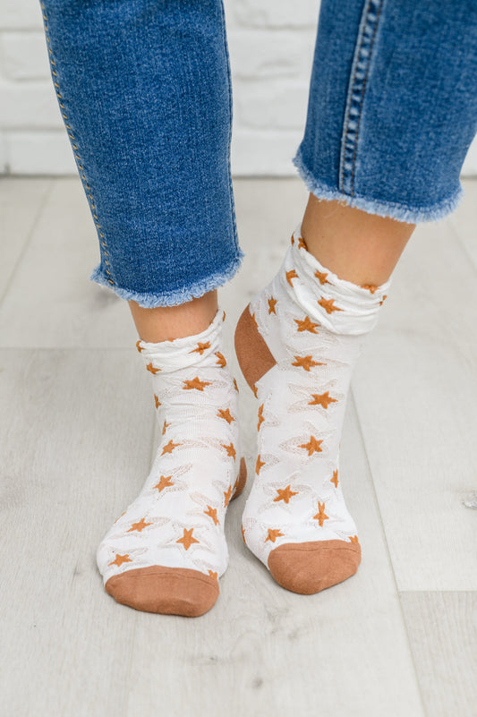 Celeste Star Design Socks In White White OS