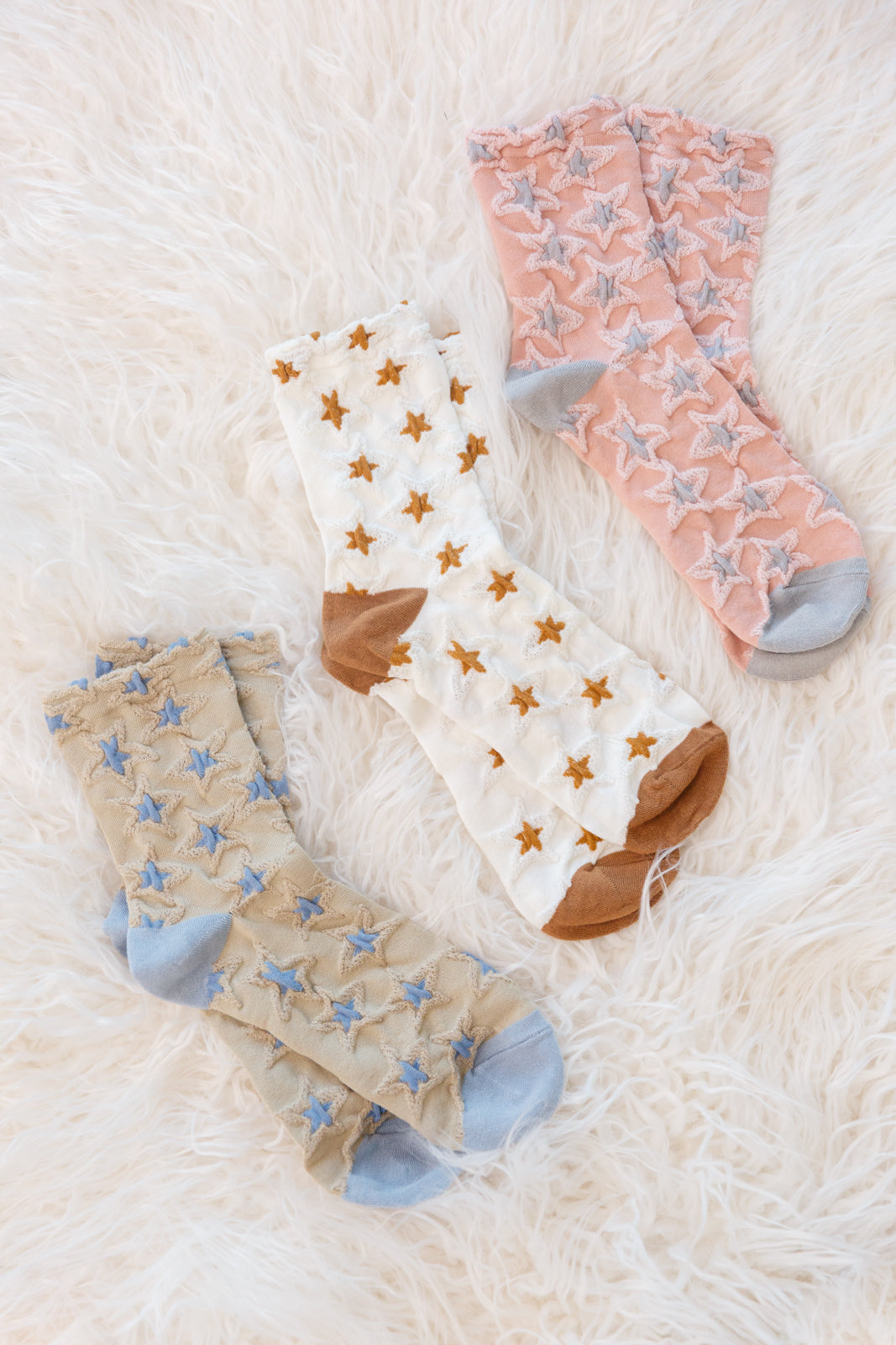 Celeste Star Design Socks In Beige