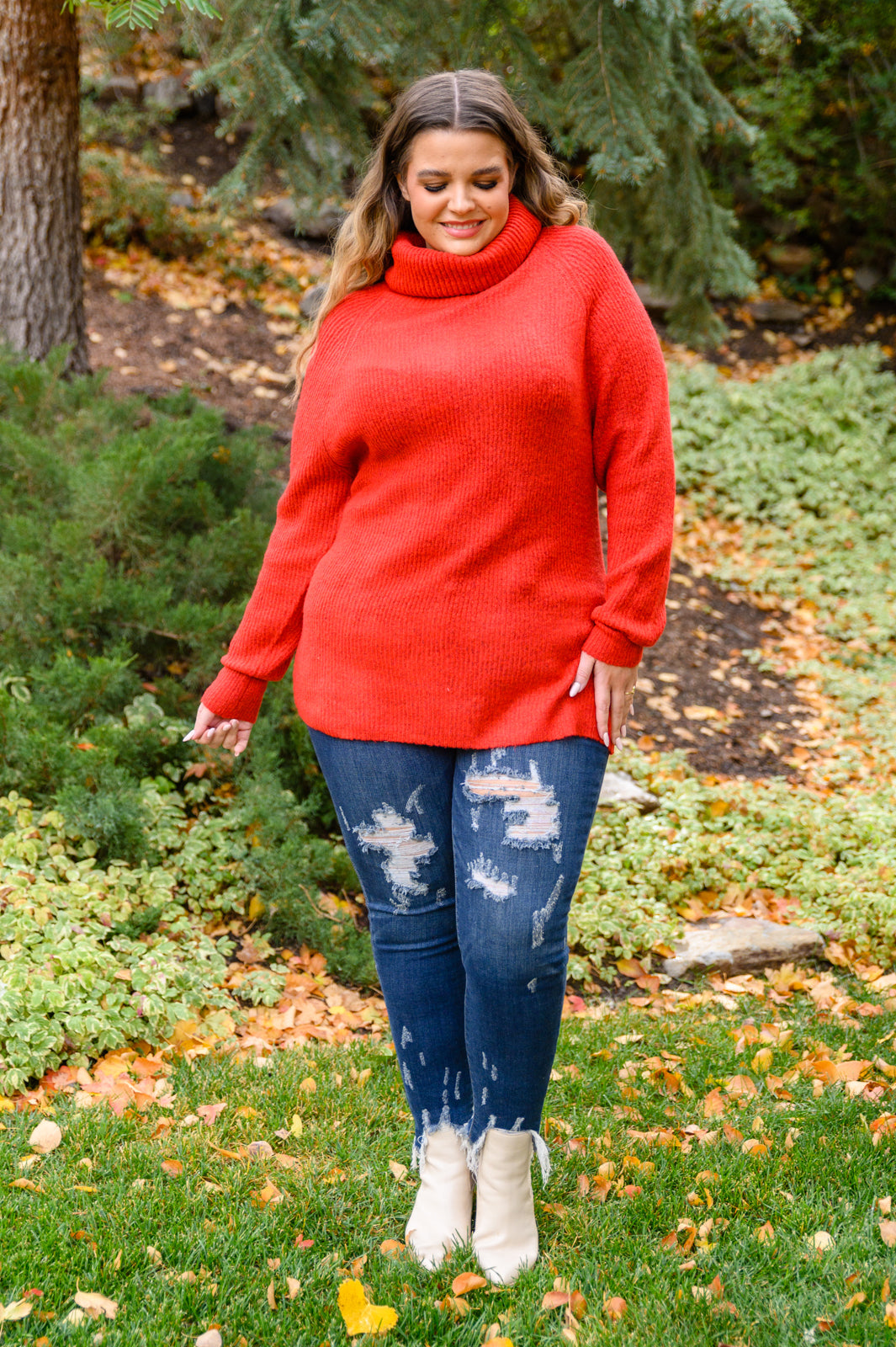Bring the Drama Roll Neck Sweater In Red