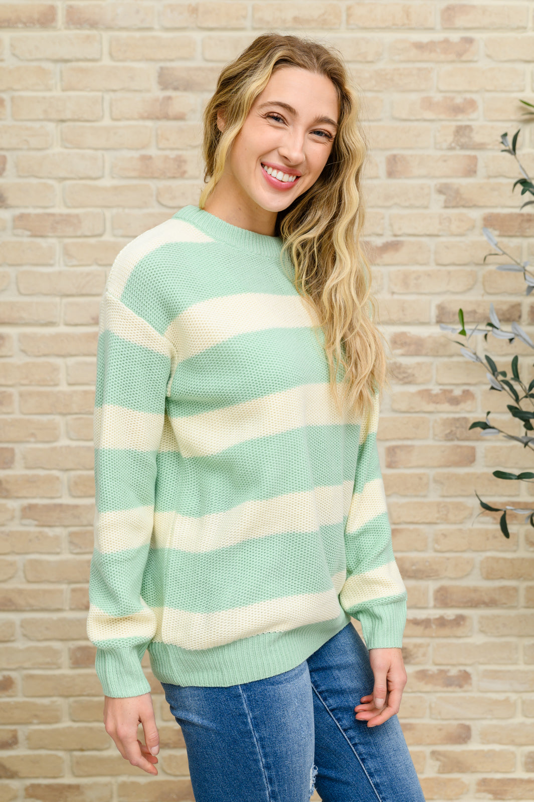 A Days Work Striped Knit Sweater In Sage