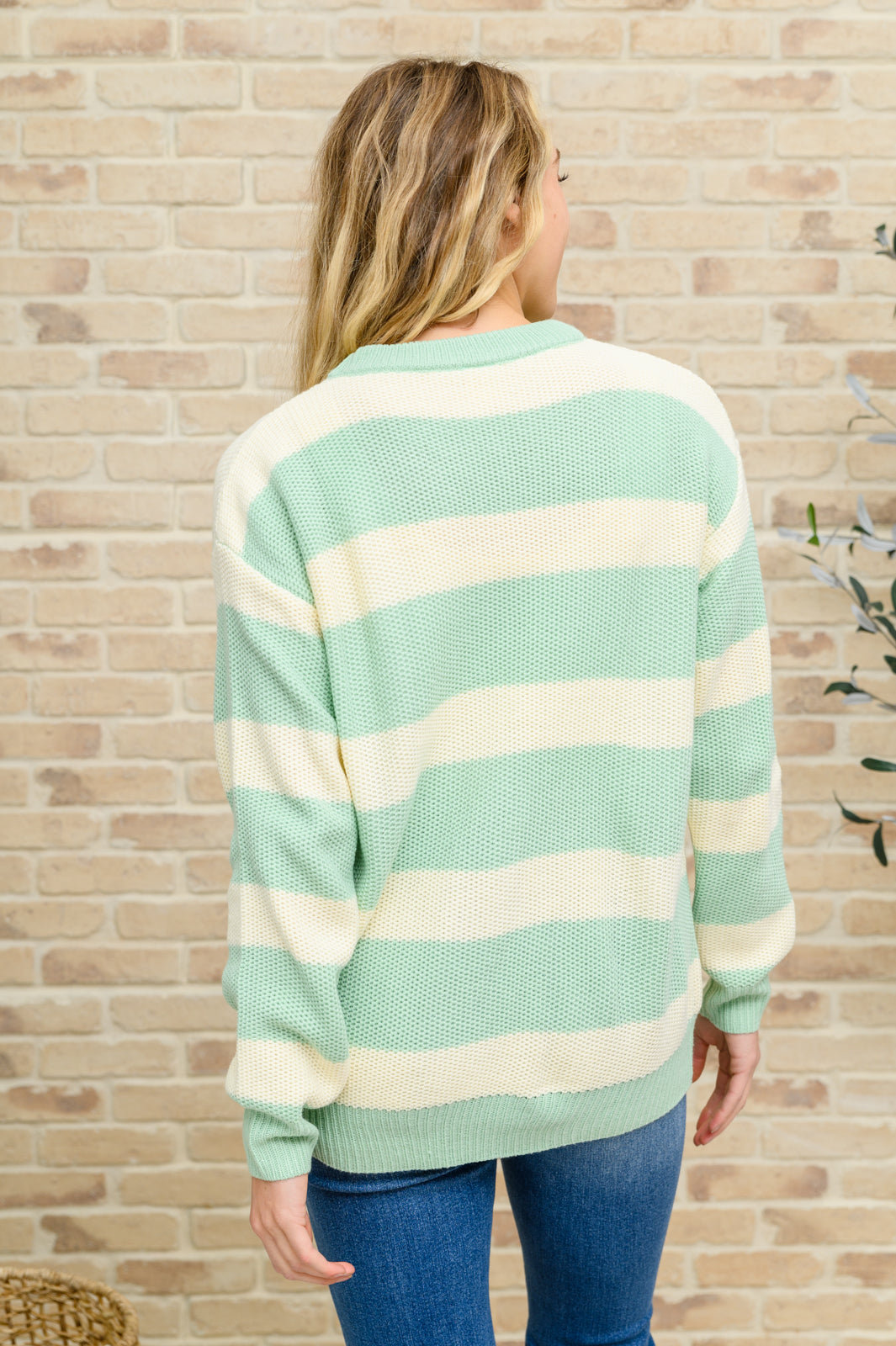 A Days Work Striped Knit Sweater In Sage