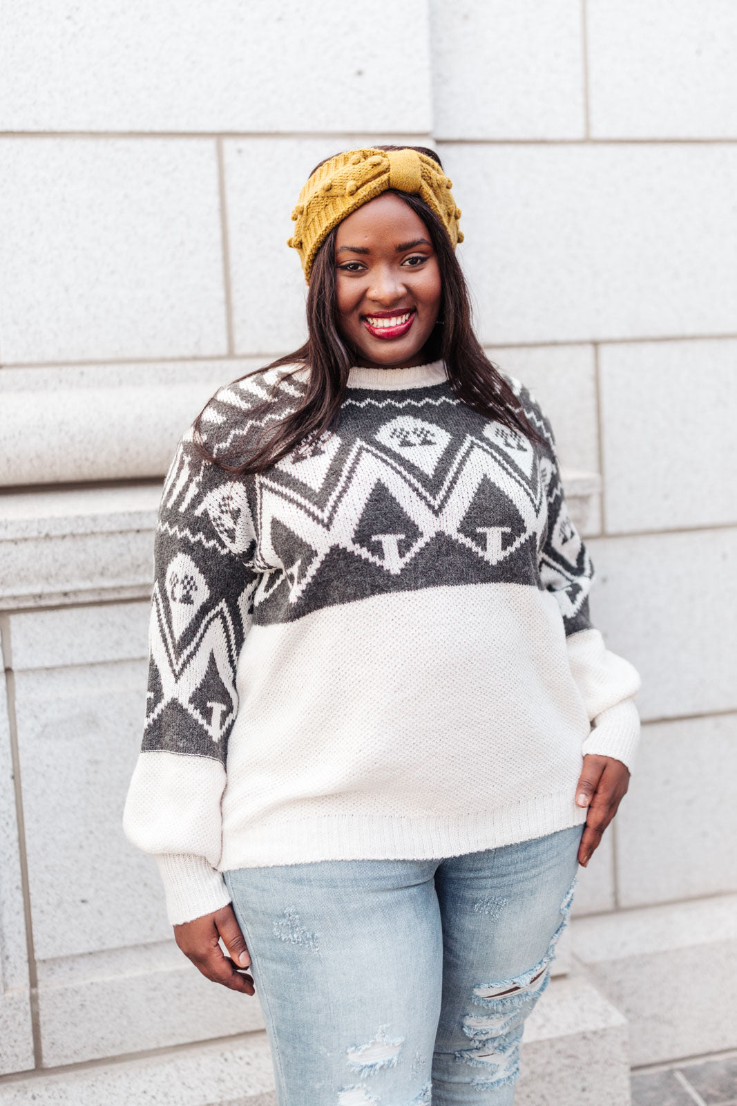 On the Slopes Knit Sweater In Charcoal Charcoal 1XL