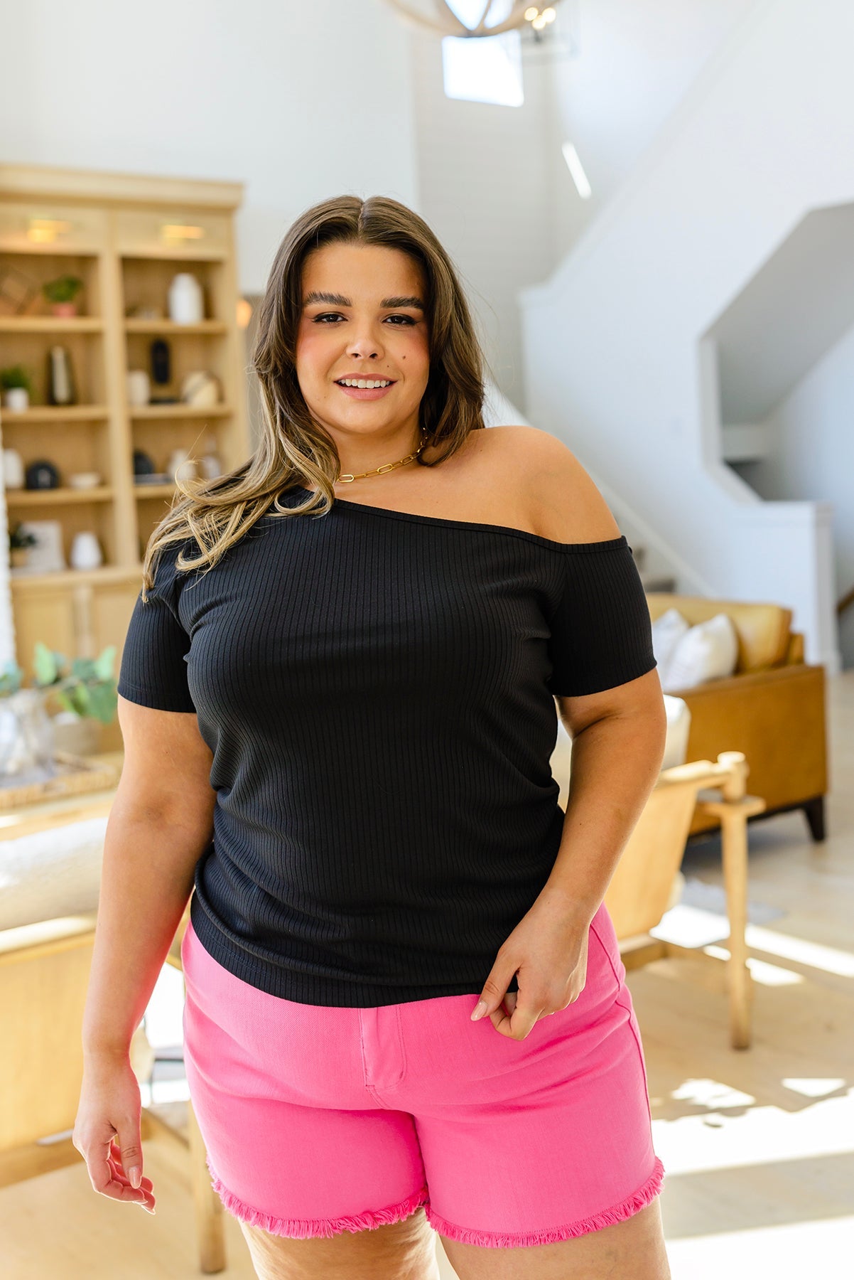 One-Sided Charm Asymmetrical Top Black 1XL