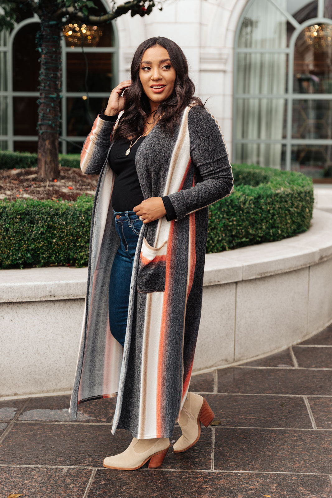 Get In the Cardigan Orange/Gray Stripes 1XL