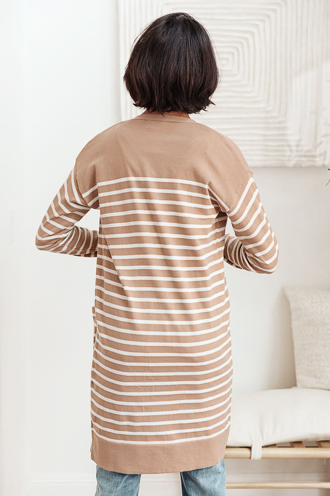 Taking it Easy Striped Cardigan In Taupe