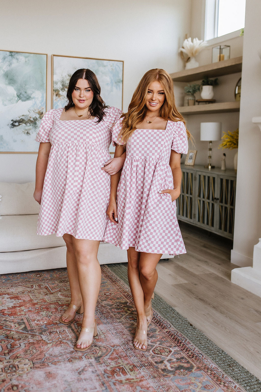 Garden Tea Party Pink Checkered Babydoll Dress