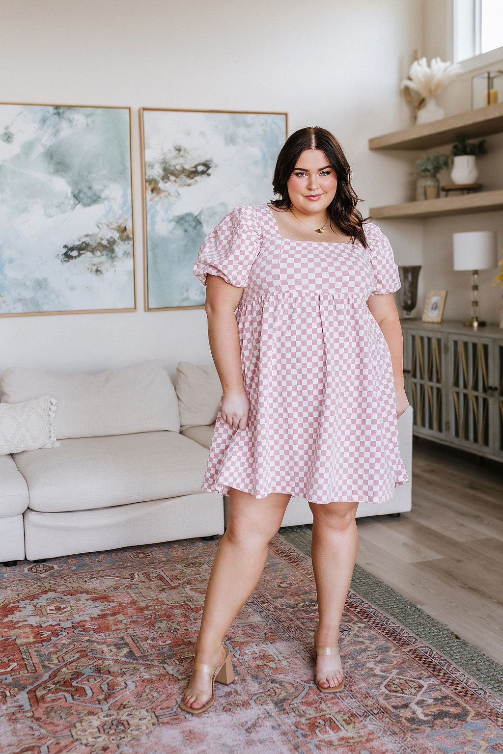 Garden Tea Party Pink Checkered Babydoll Dress