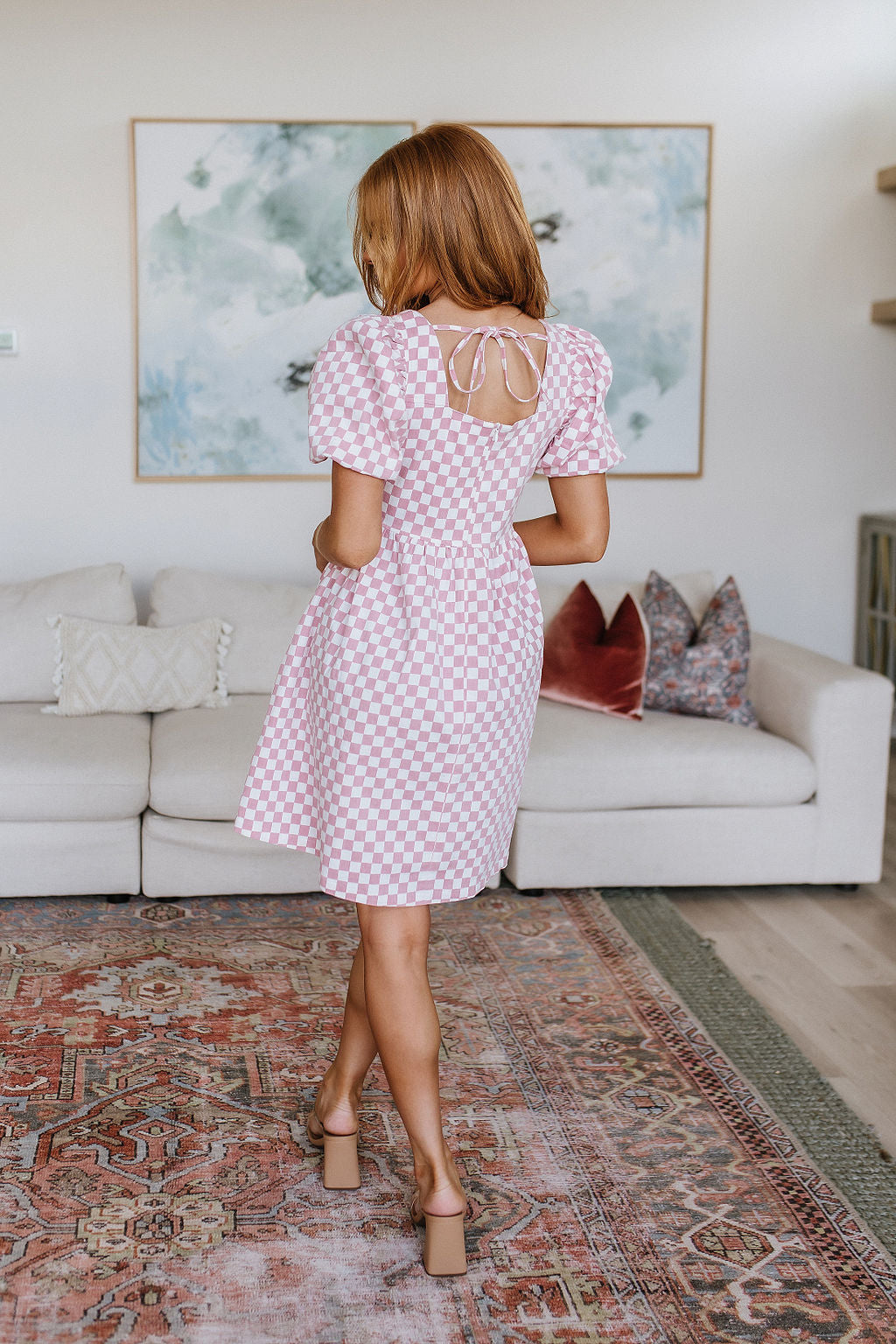 Garden Tea Party Pink Checkered Babydoll Dress
