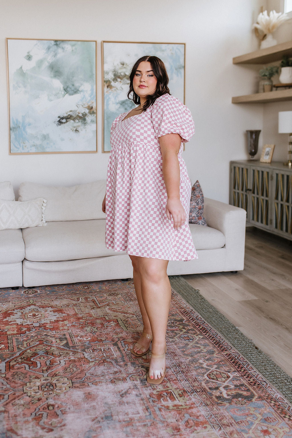 Garden Tea Party Pink Checkered Babydoll Dress