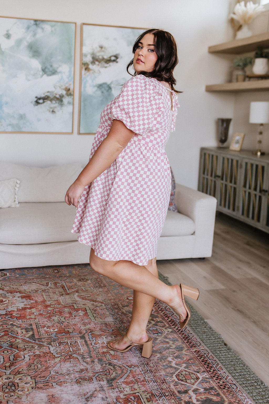 Garden Tea Party Pink Checkered Babydoll Dress