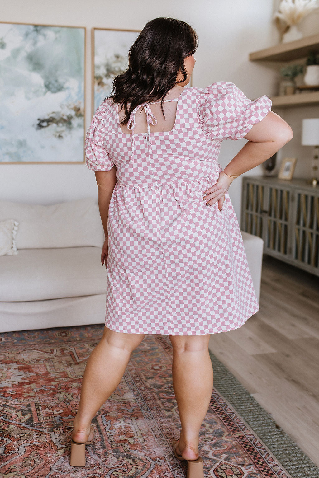 Garden Tea Party Pink Checkered Babydoll Dress