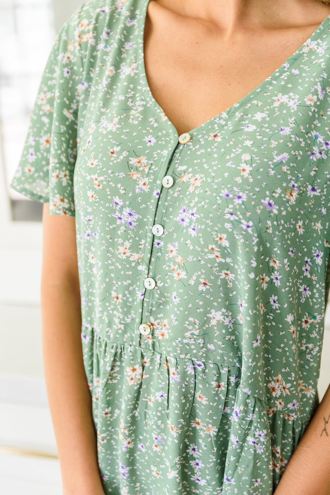 Field of Sage Tiered Floral Dress