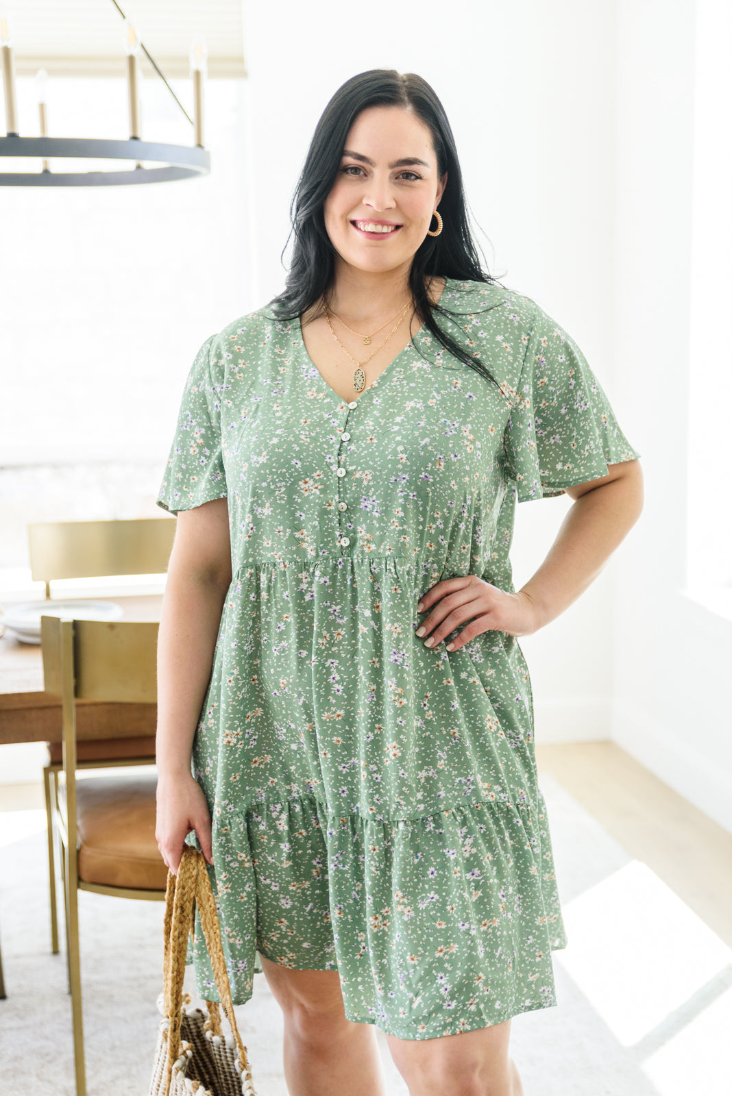 Field of Sage Tiered Floral Dress