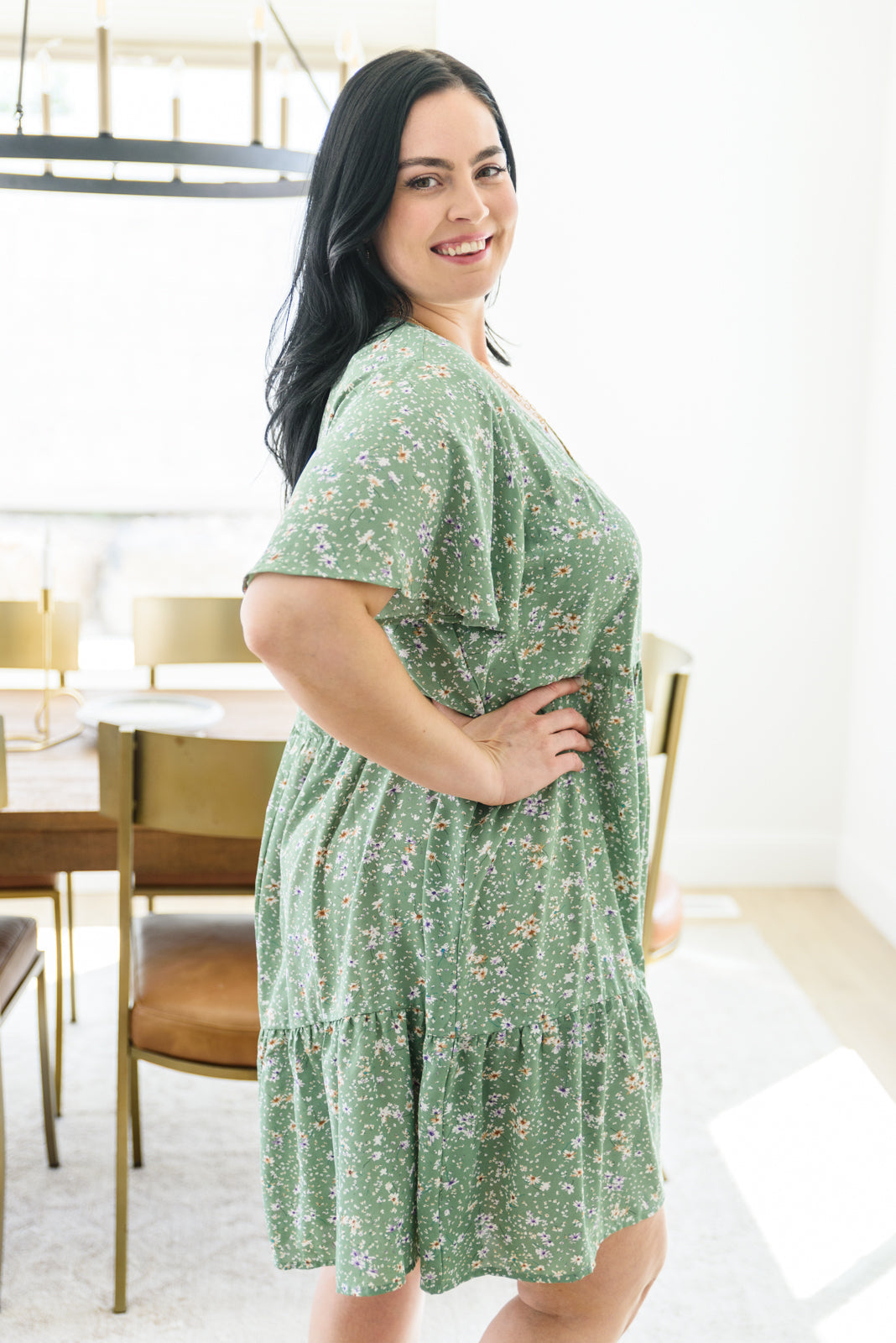 Field of Sage Tiered Floral Dress