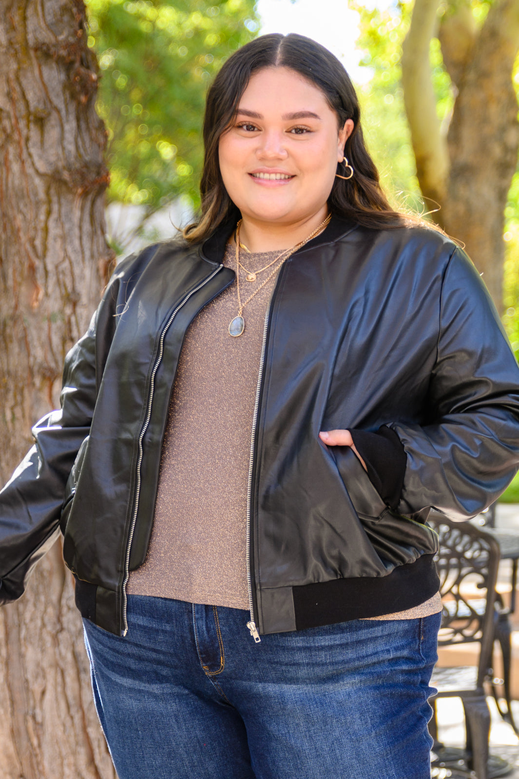 This Is It Faux Leather Bomber Jacket In Black Black 1XL