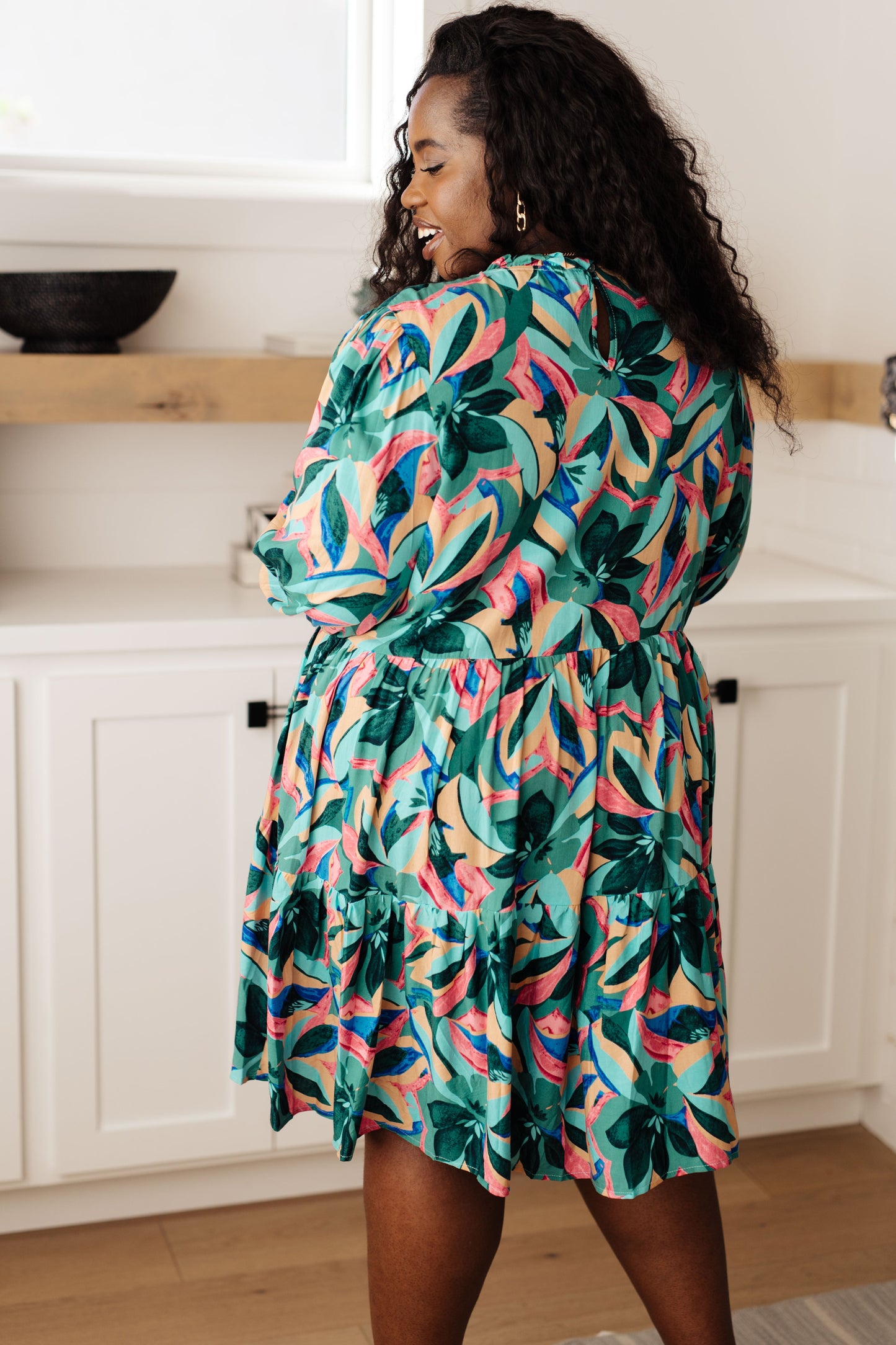 Abstract Blooms Floral Tiered Dress