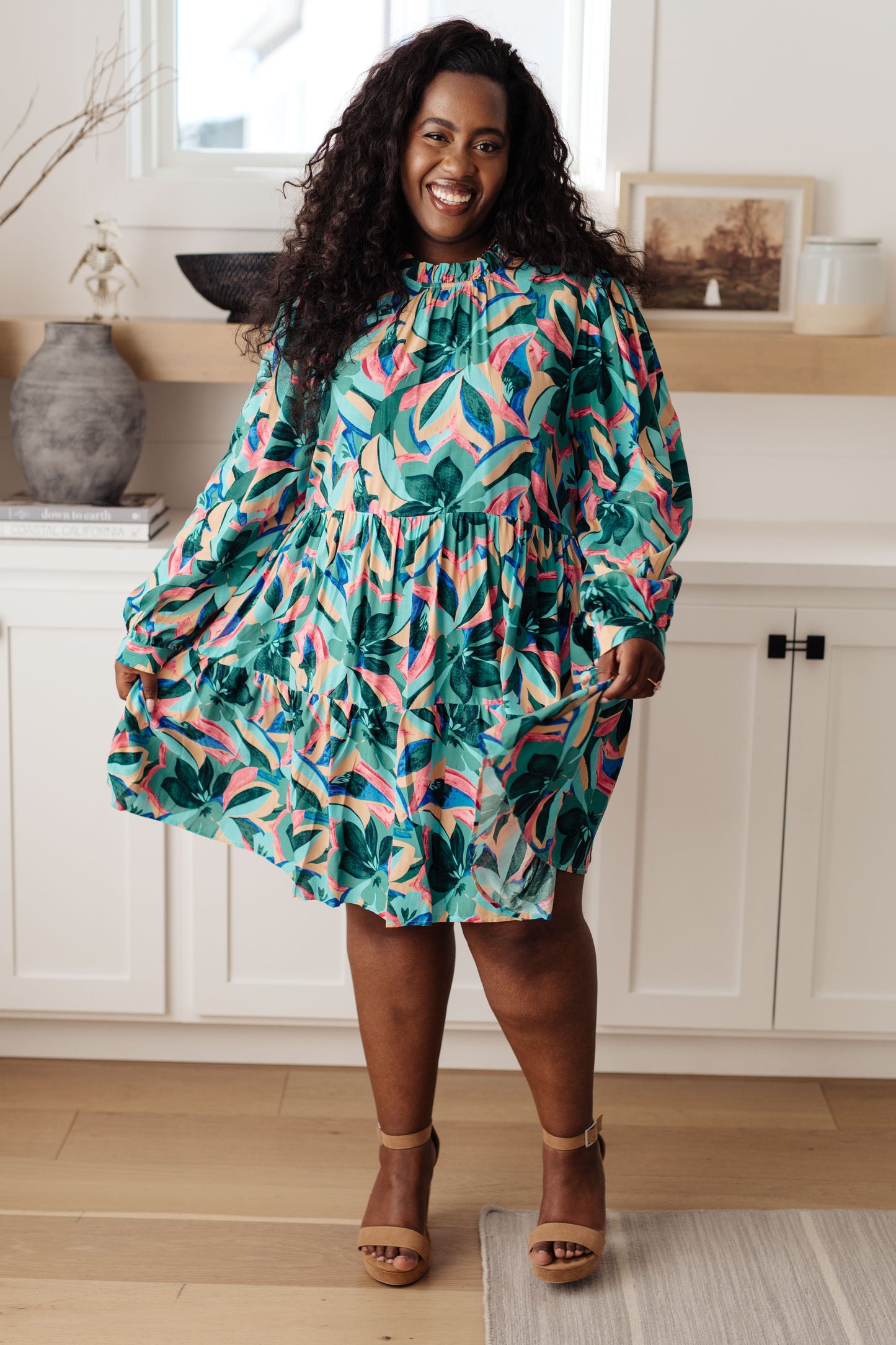 Abstract Blooms Floral Tiered Dress