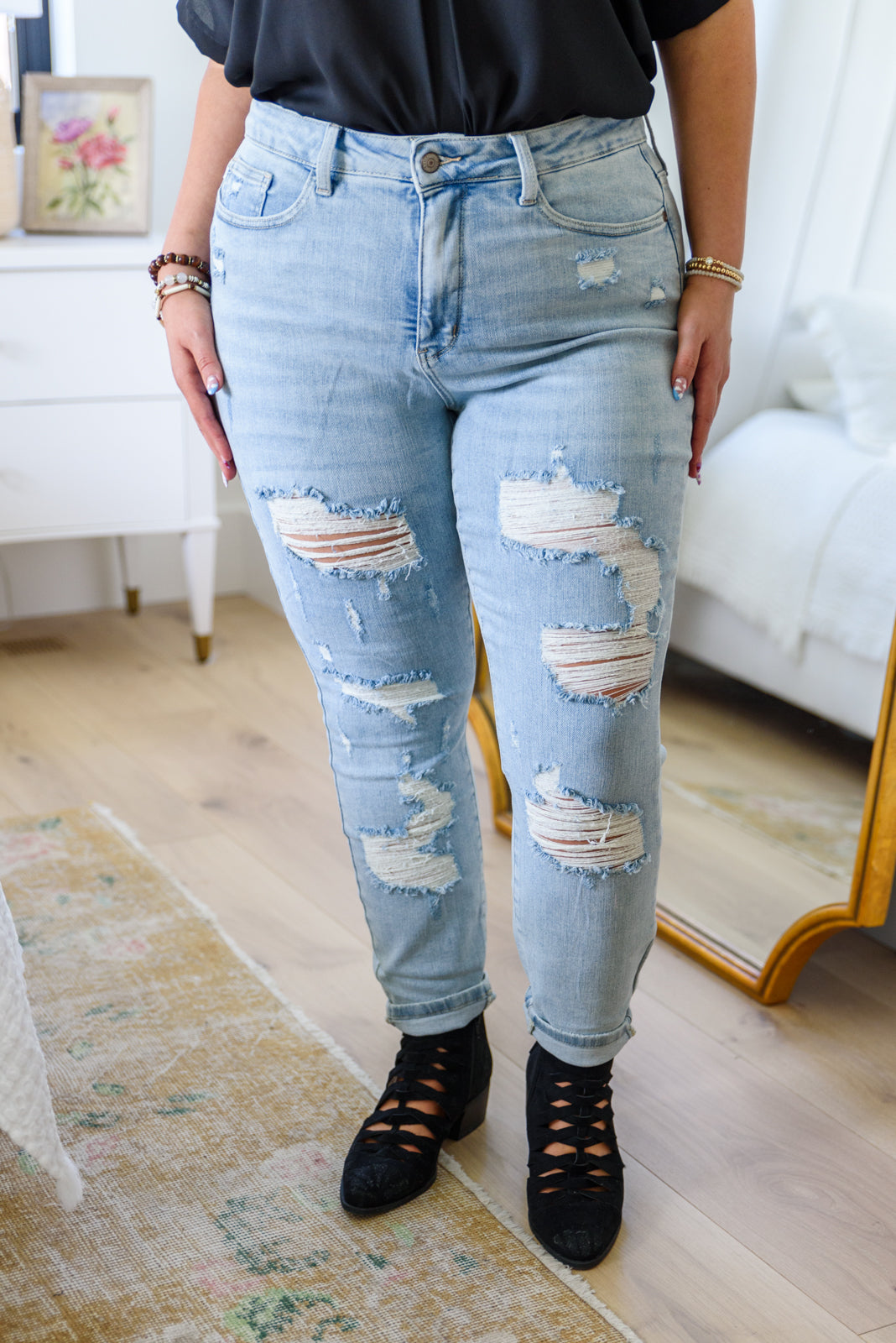 Judy Blue No Limits Destroyed Tummy Control Skinny Jeans Light Wash 14W