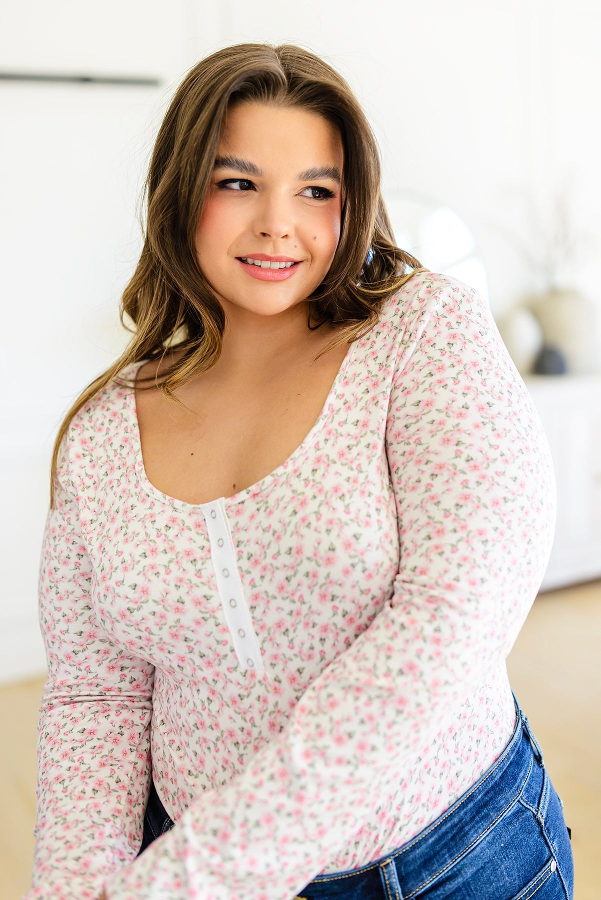 Always Wishing Ditsy Floral Henley Bodysuit