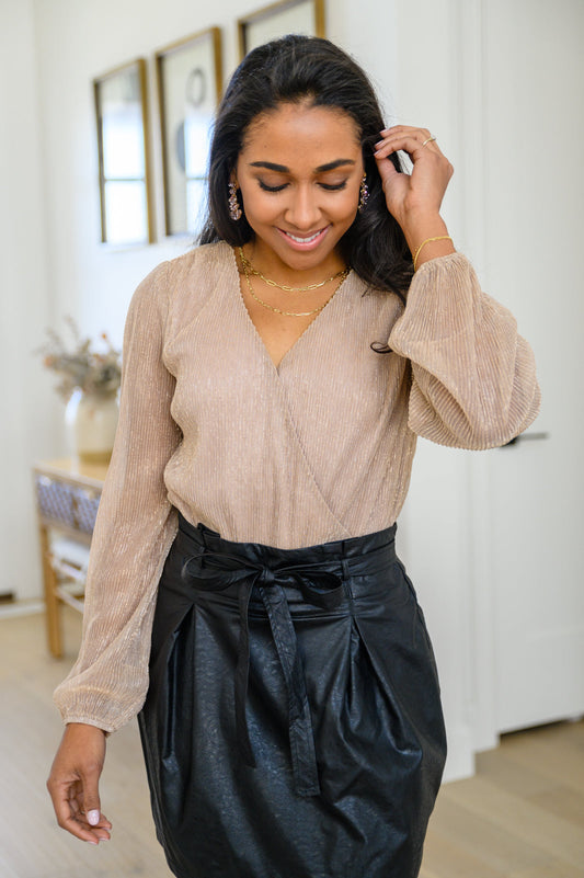 Make You Swoon Faux Wrap Bodysuit Champagne S