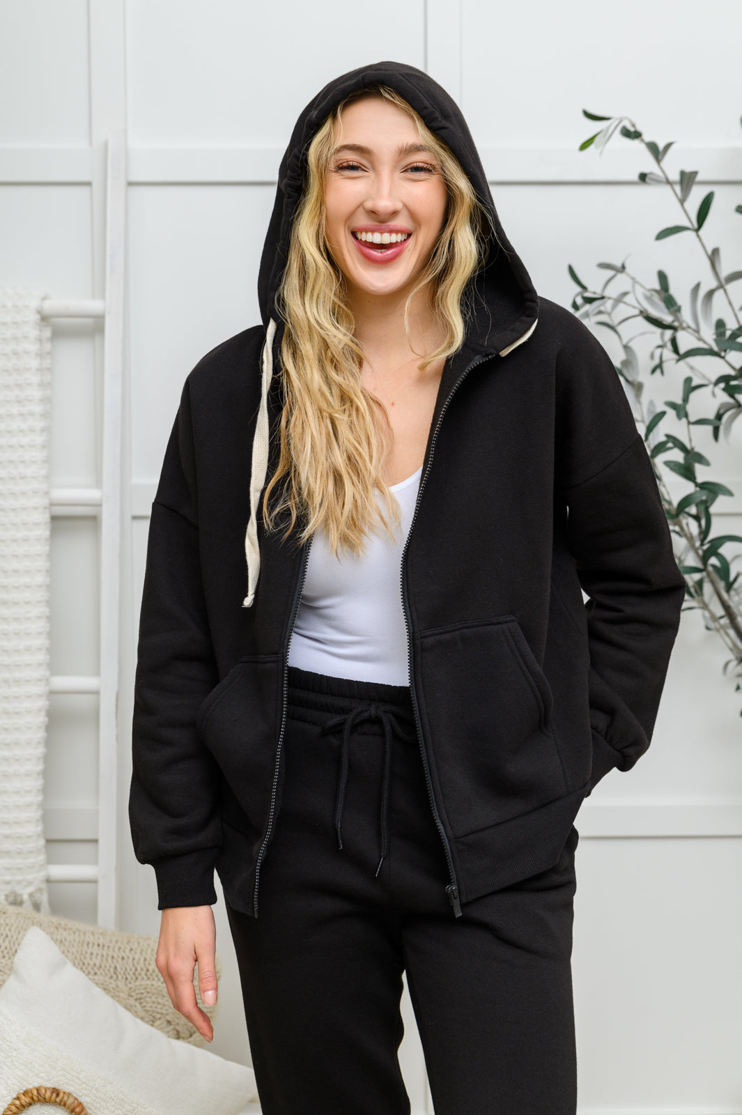 Lounge All Day Zip Up Hoodie & Joggers Set In Black