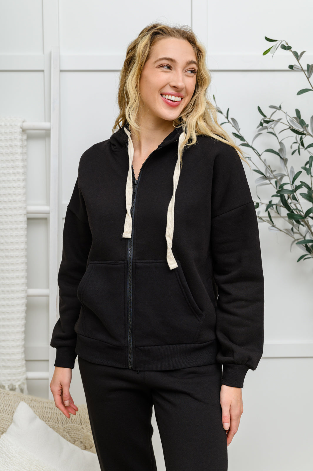Lounge All Day Zip Up Hoodie & Joggers Set In Black   