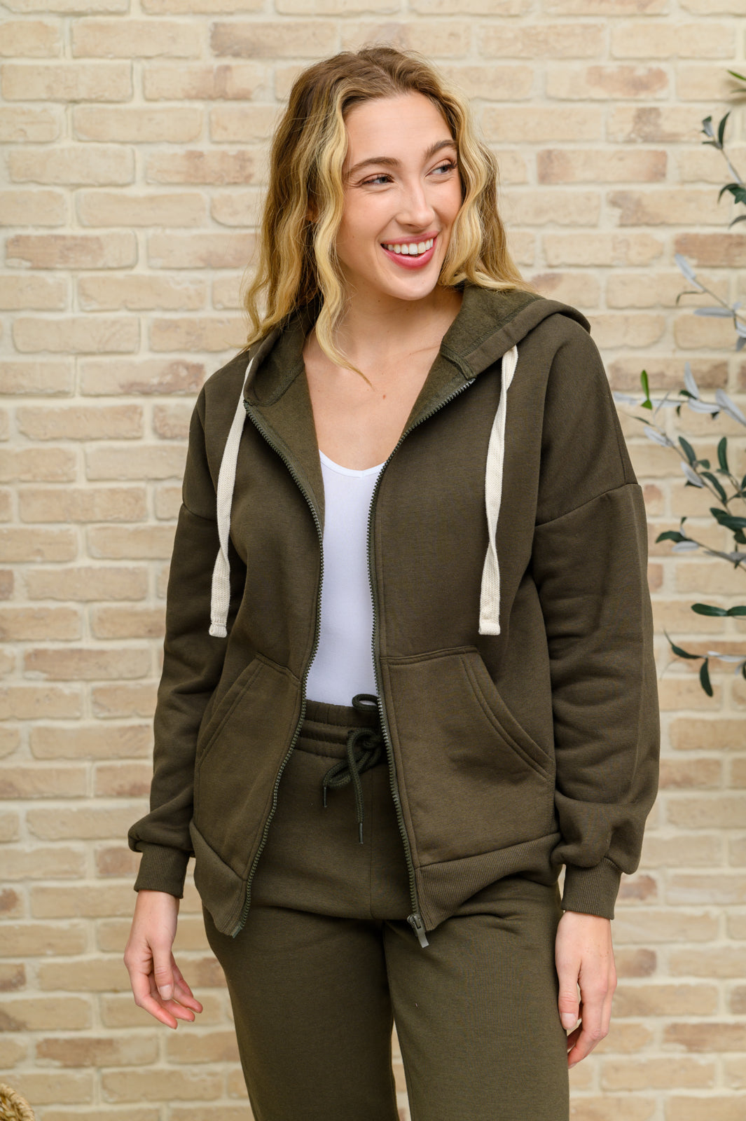 Lounge All Day Zip Up Hoodie & Joggers Set In Olive