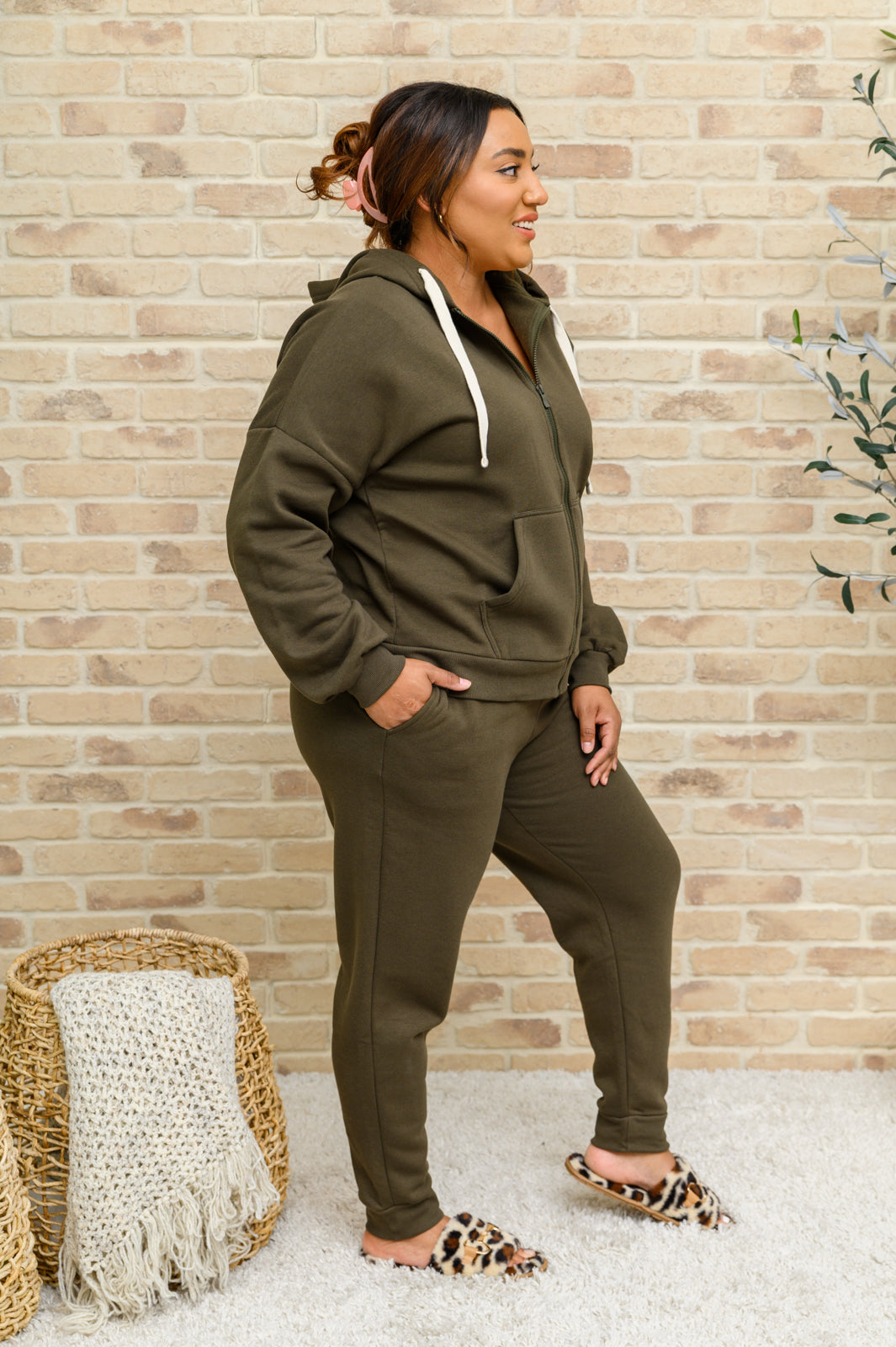 Lounge All Day Zip Up Hoodie & Joggers Set In Olive