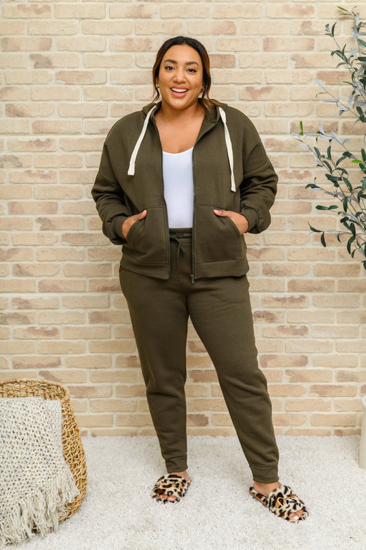 Lounge All Day Zip Up Hoodie & Joggers Set In Olive Olive 1XL