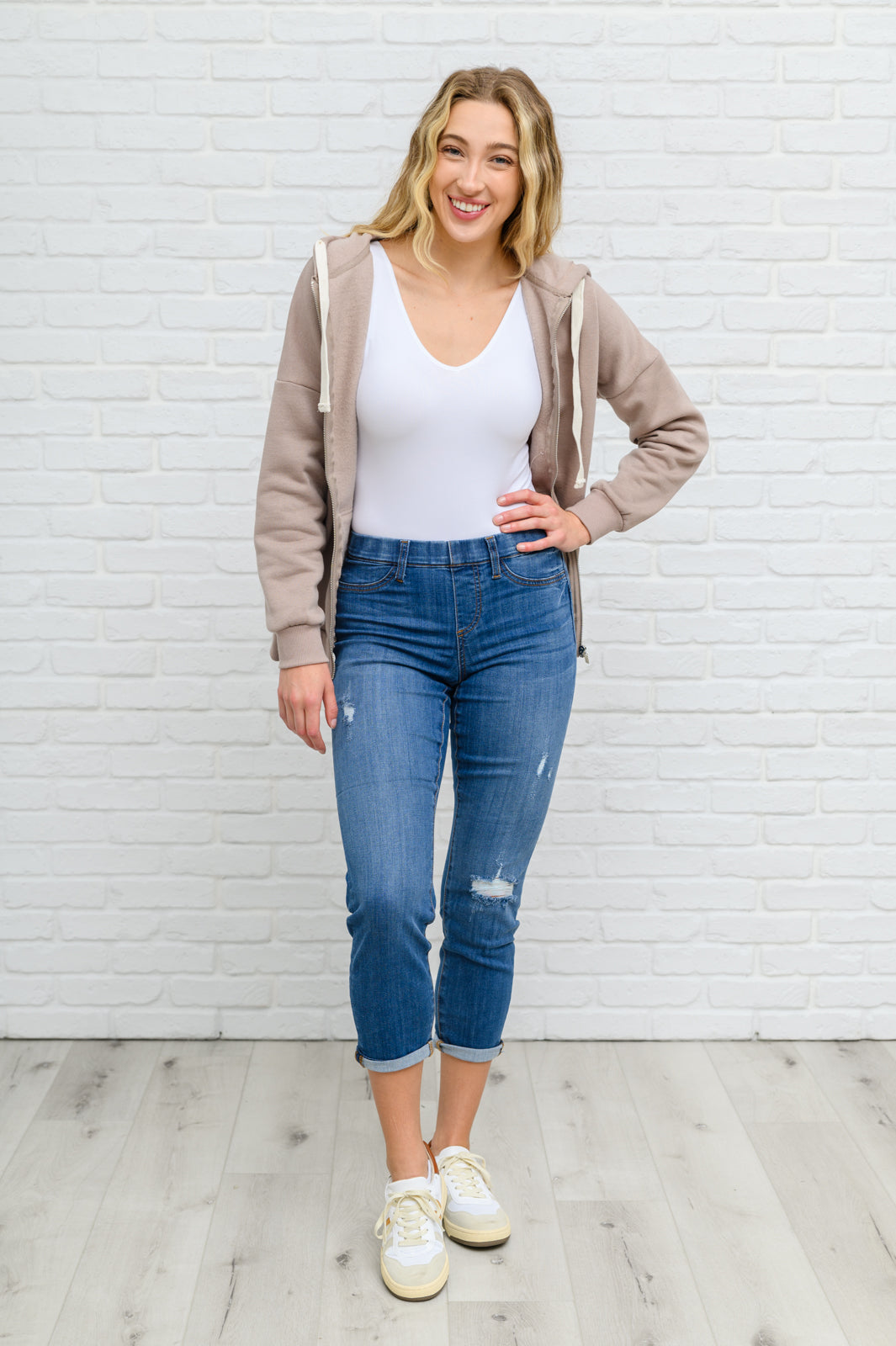 As You Were Zip Up Hooded Sweatshirt Jacket in Mocha