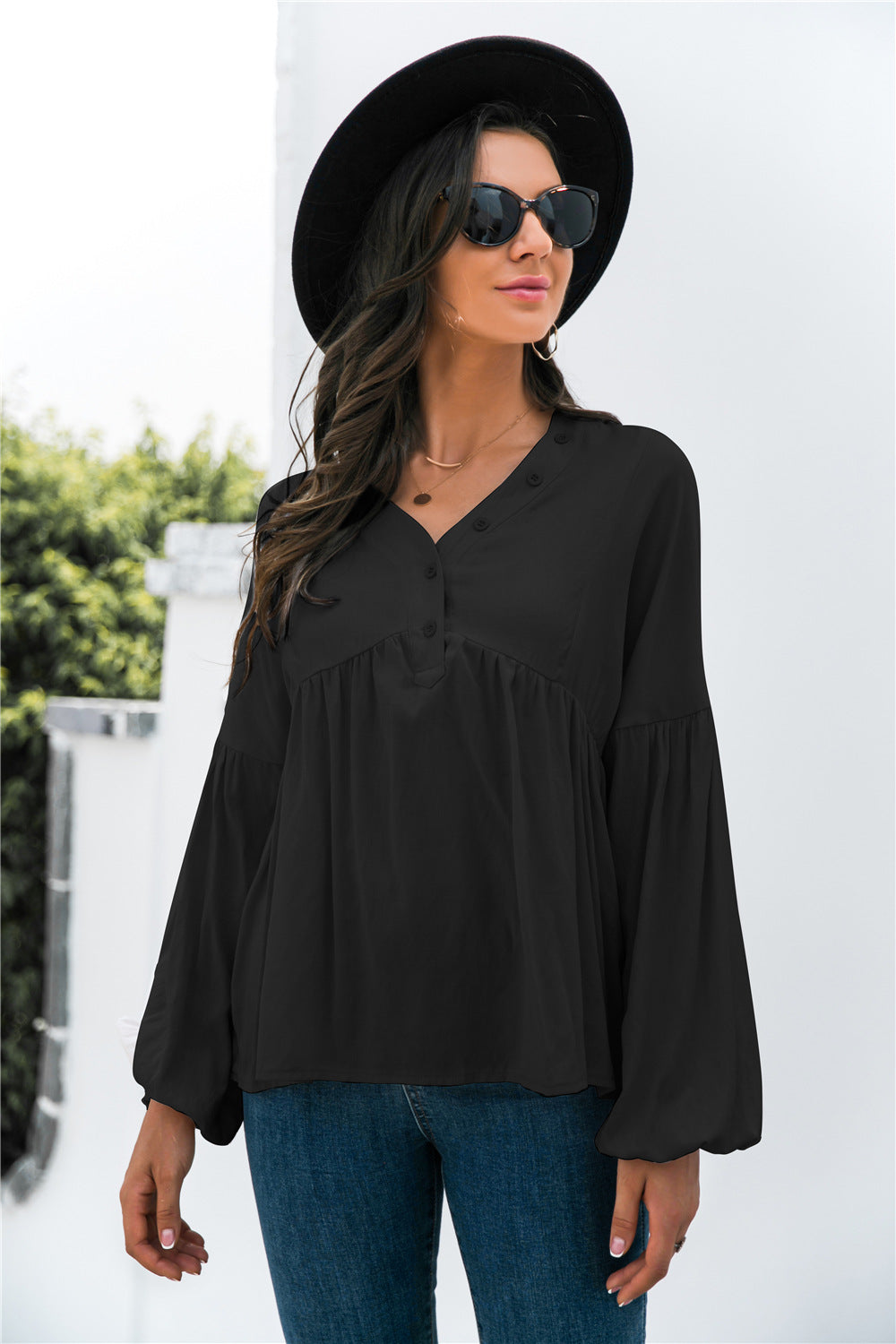 Lantern Sleeve Peplum Top