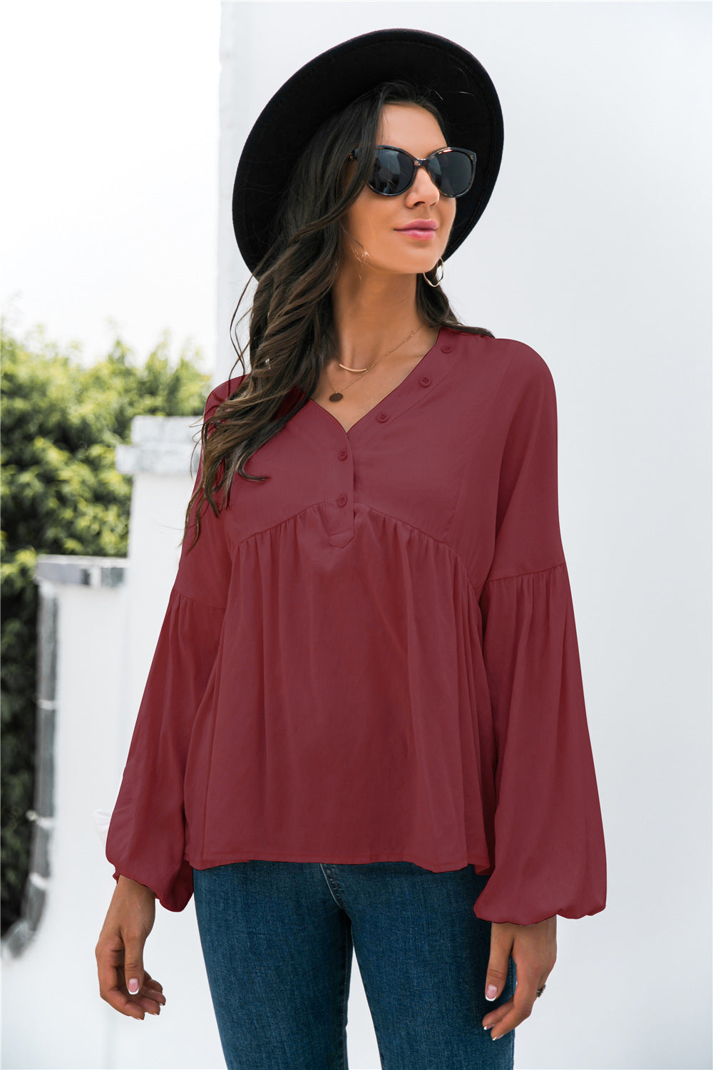 Lantern Sleeve Peplum Top